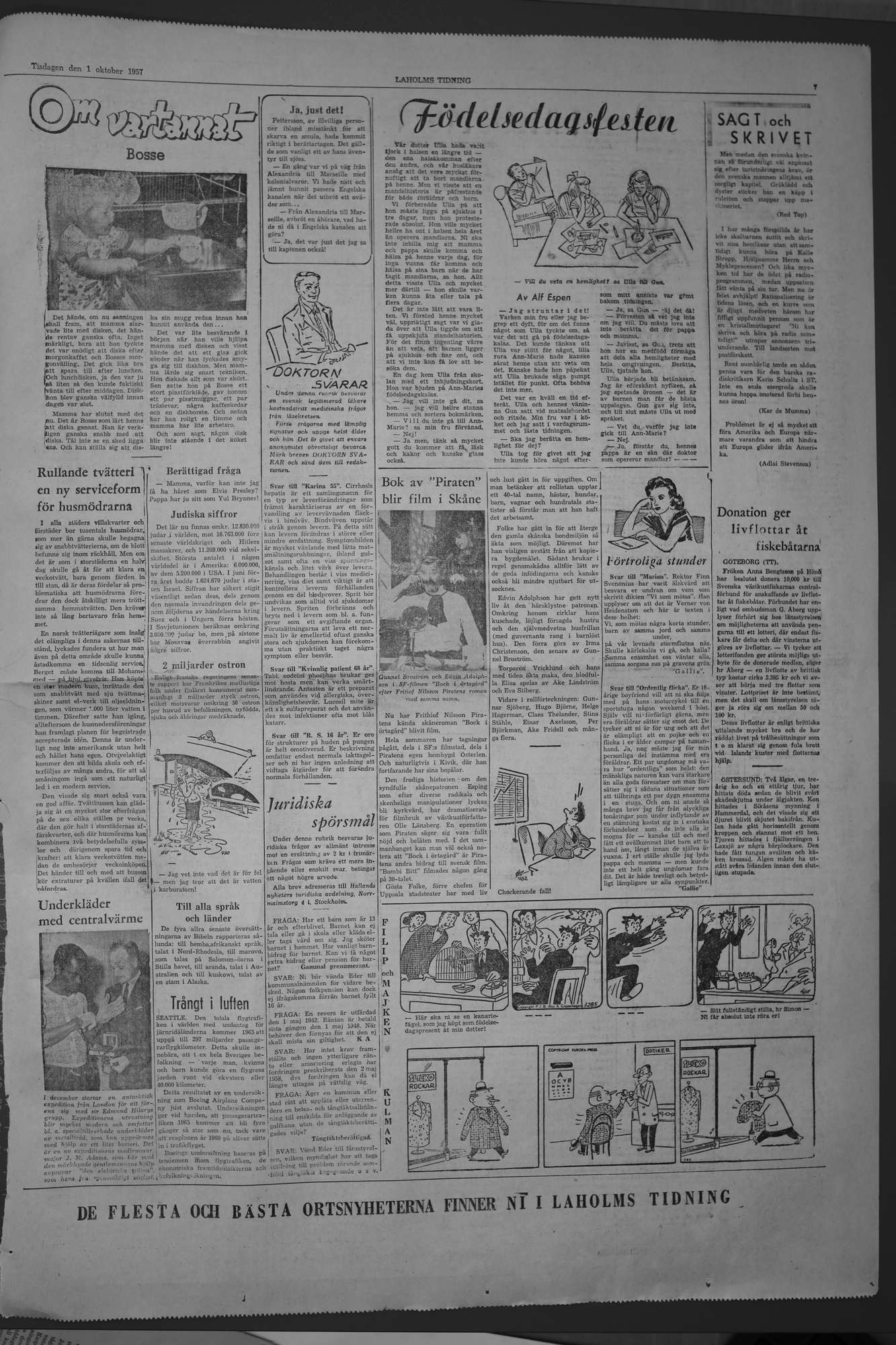 Laholms Tidning Tisdag 1 oktober 1957, sida 7