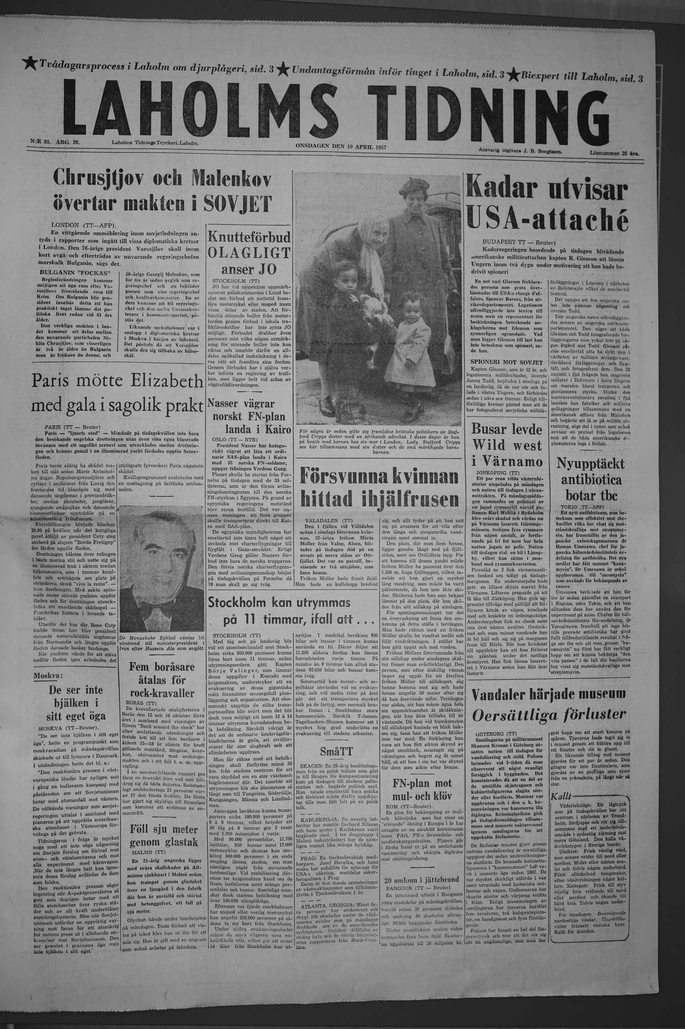 Laholms Tidning Onsdag 10 april 1957, sida 1