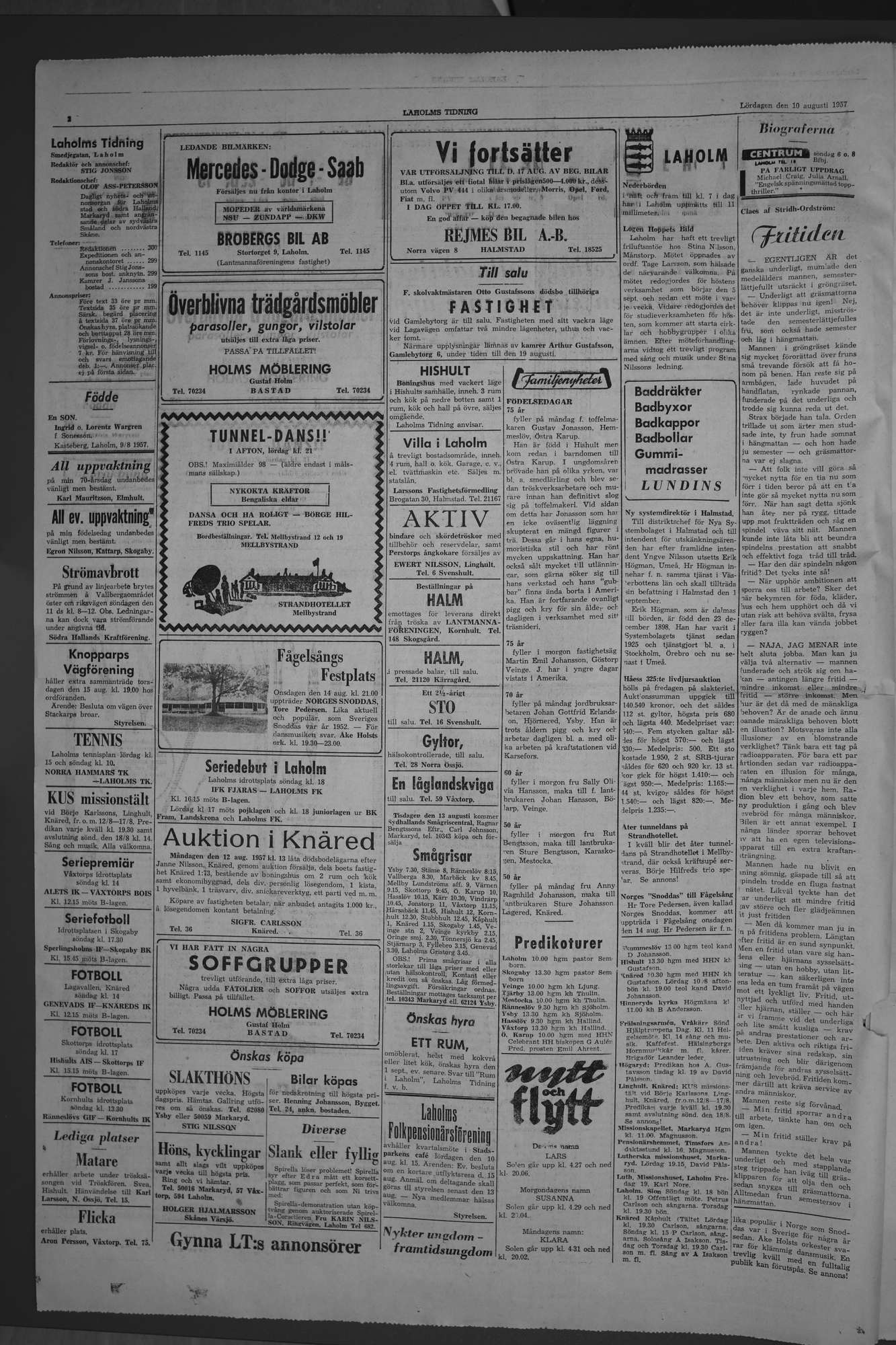 Laholms Tidning Lördag 10 augusti 1957, sida 2