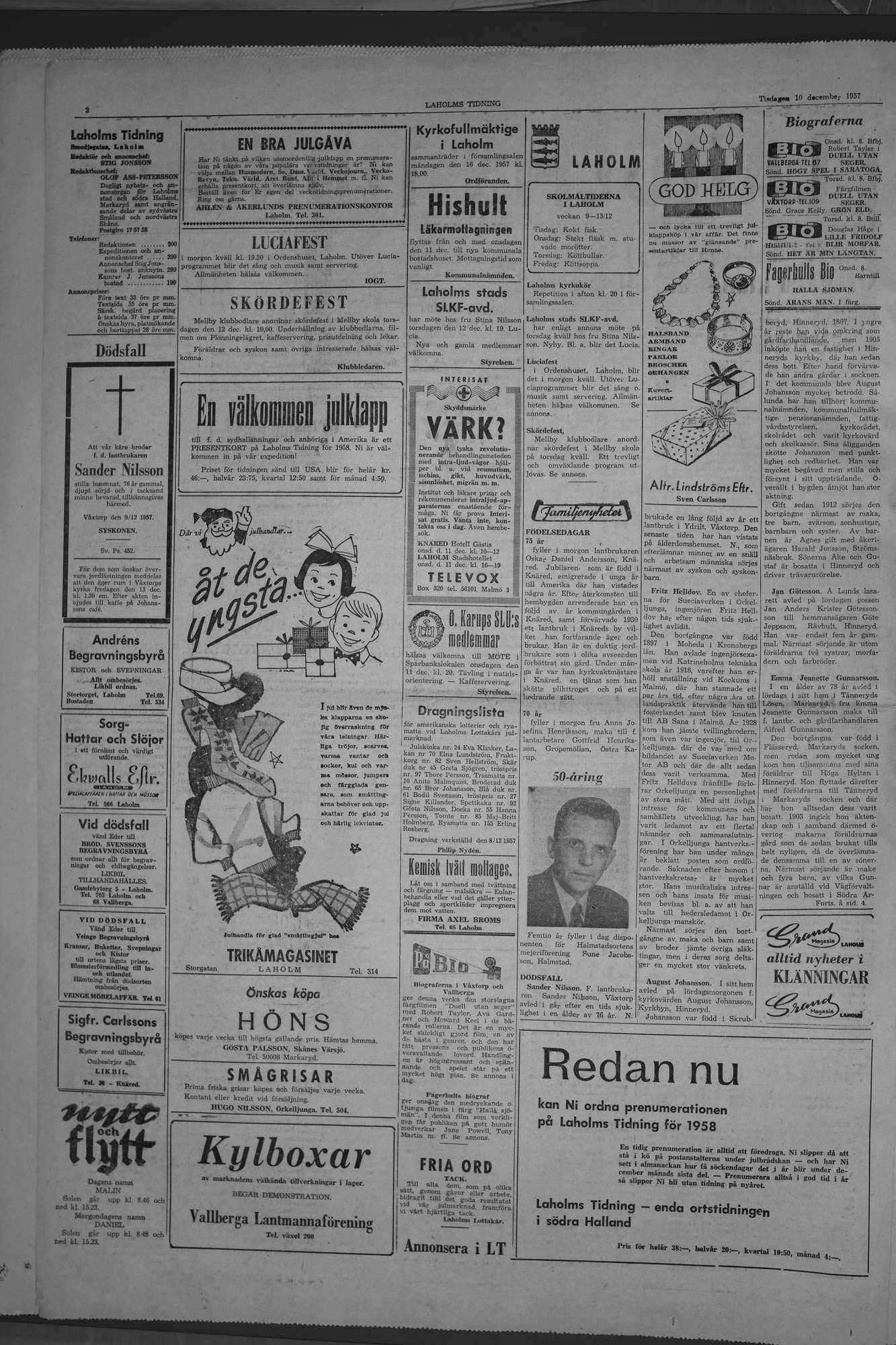 Laholms Tidning Tisdag 10 december 1957, sida 2