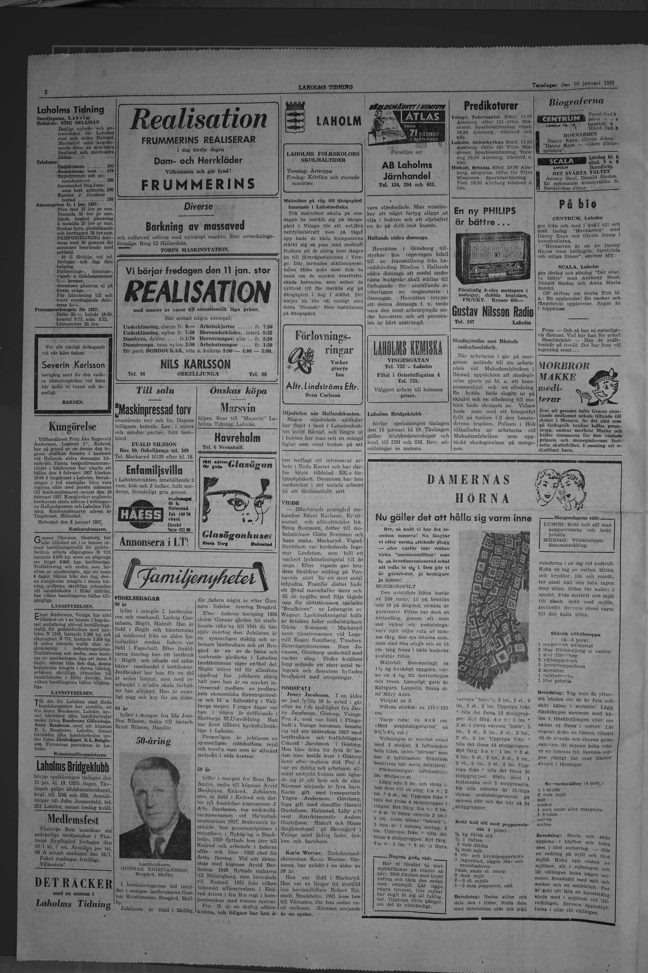 Laholms Tidning Torsdag 10 januari 1957, sida 2