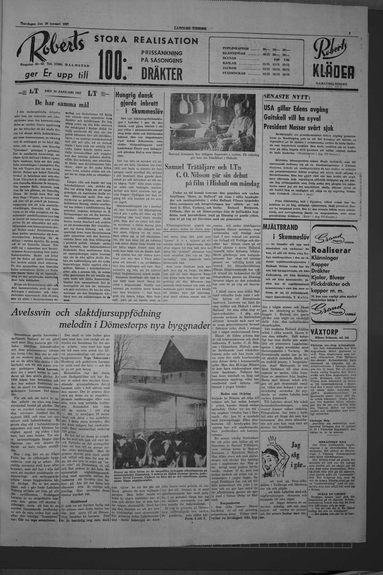 Laholms Tidning Torsdag 10 januari 1957, sida 3
