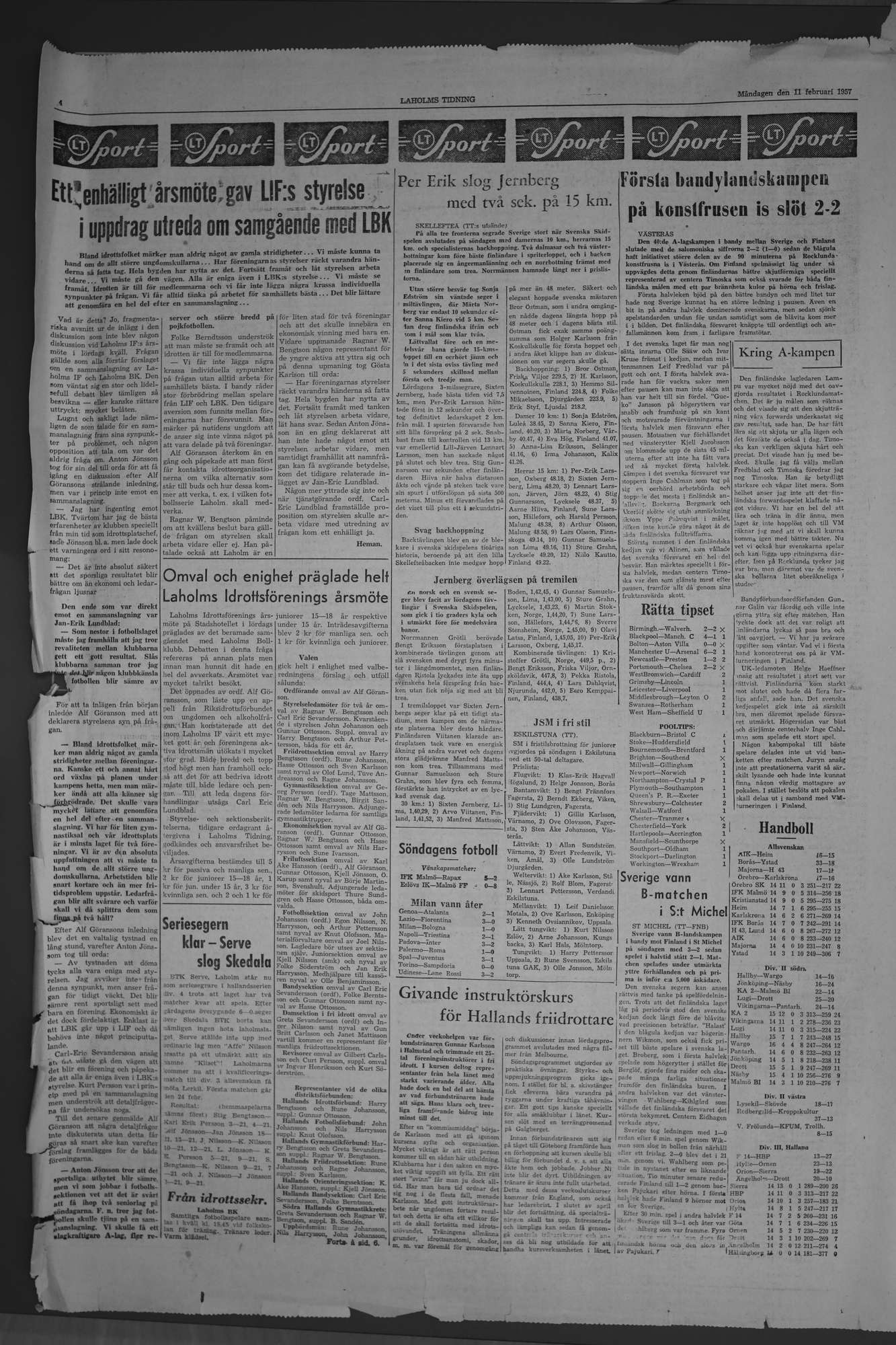 Laholms Tidning Måndag 11 februari 1957, sida 4