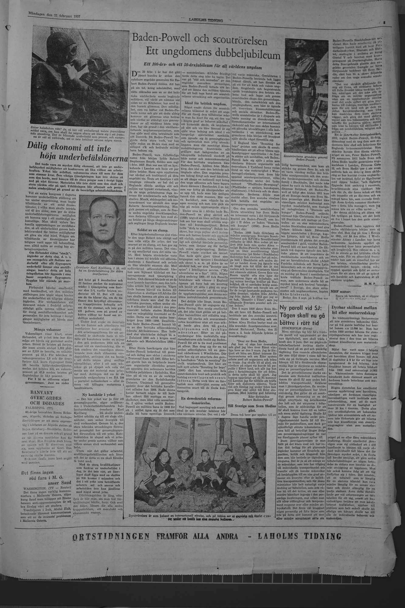 Laholms Tidning Måndag 11 februari 1957, sida 5