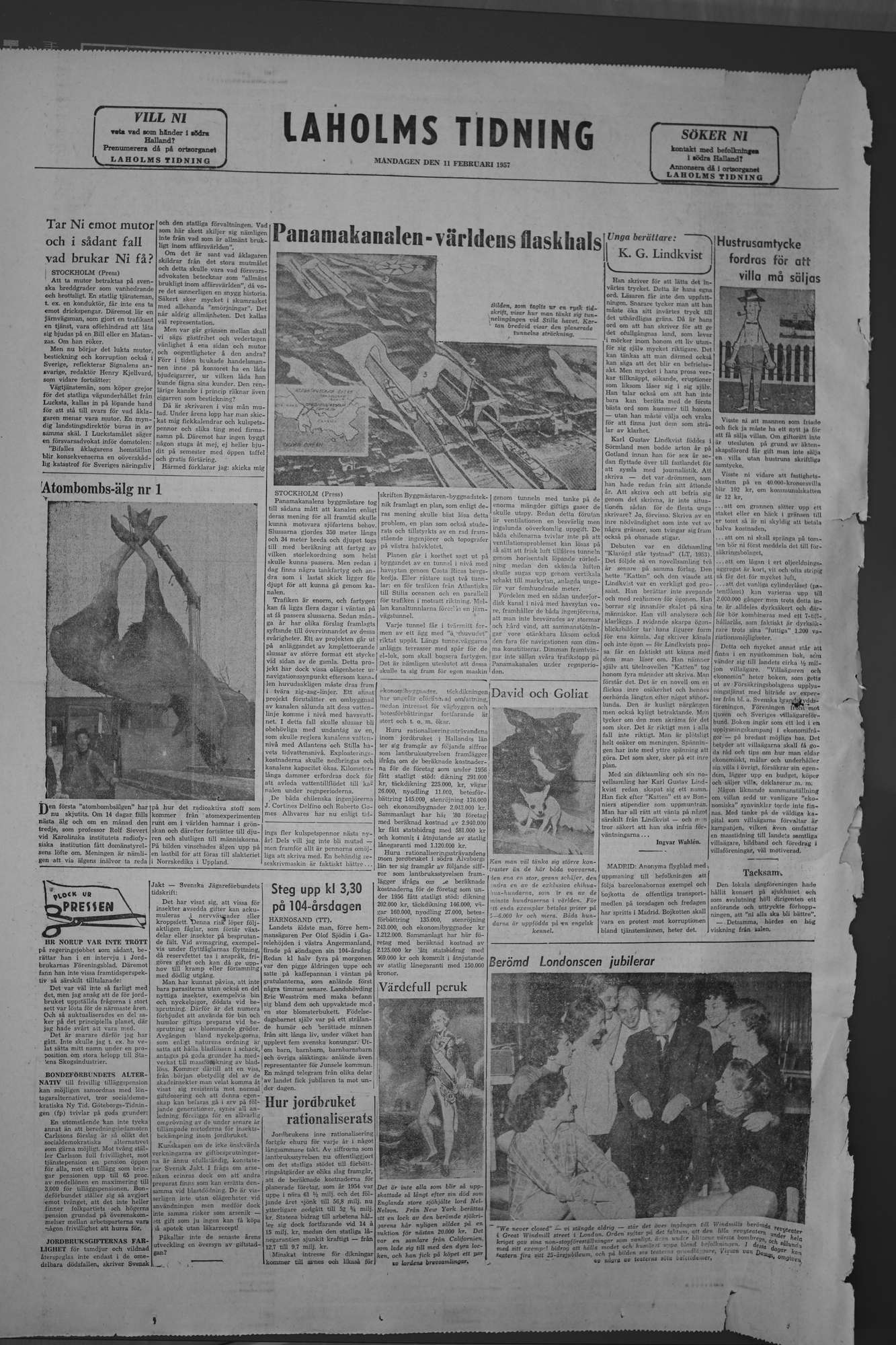 Laholms Tidning Måndag 11 februari 1957, sida 8