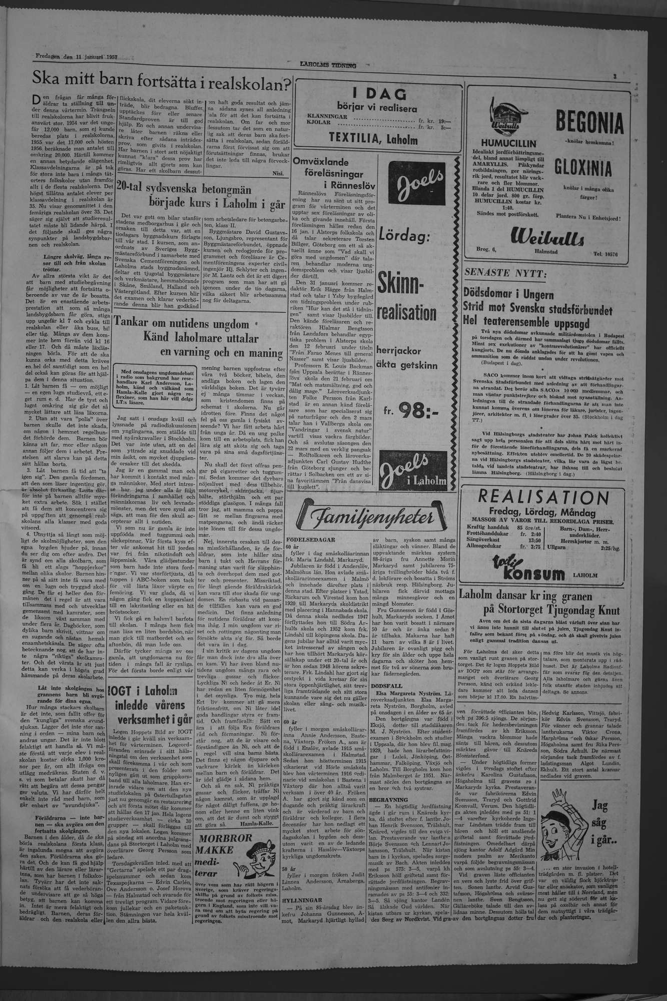 Laholms Tidning Fredag 11 januari 1957, sida 3