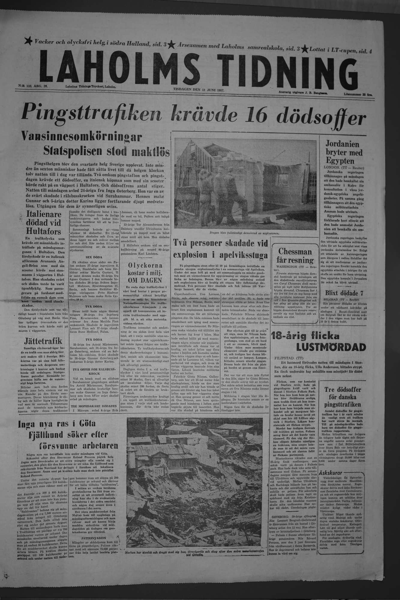 Laholms Tidning Tisdag 11 juni 1957, sida 1