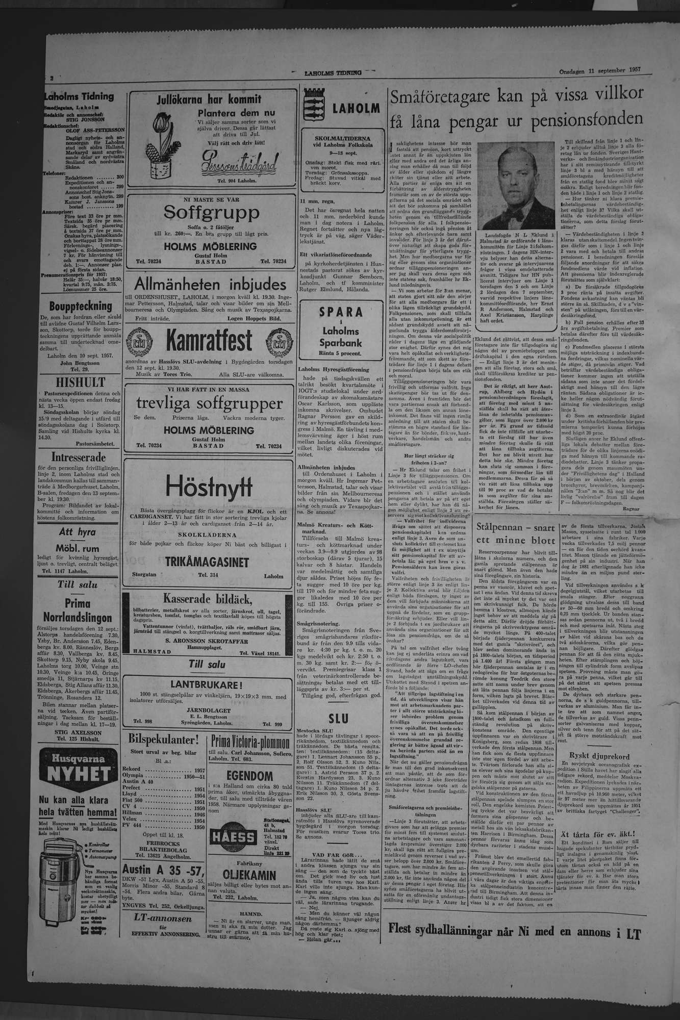 Laholms Tidning Onsdag 11 september 1957, sida 2