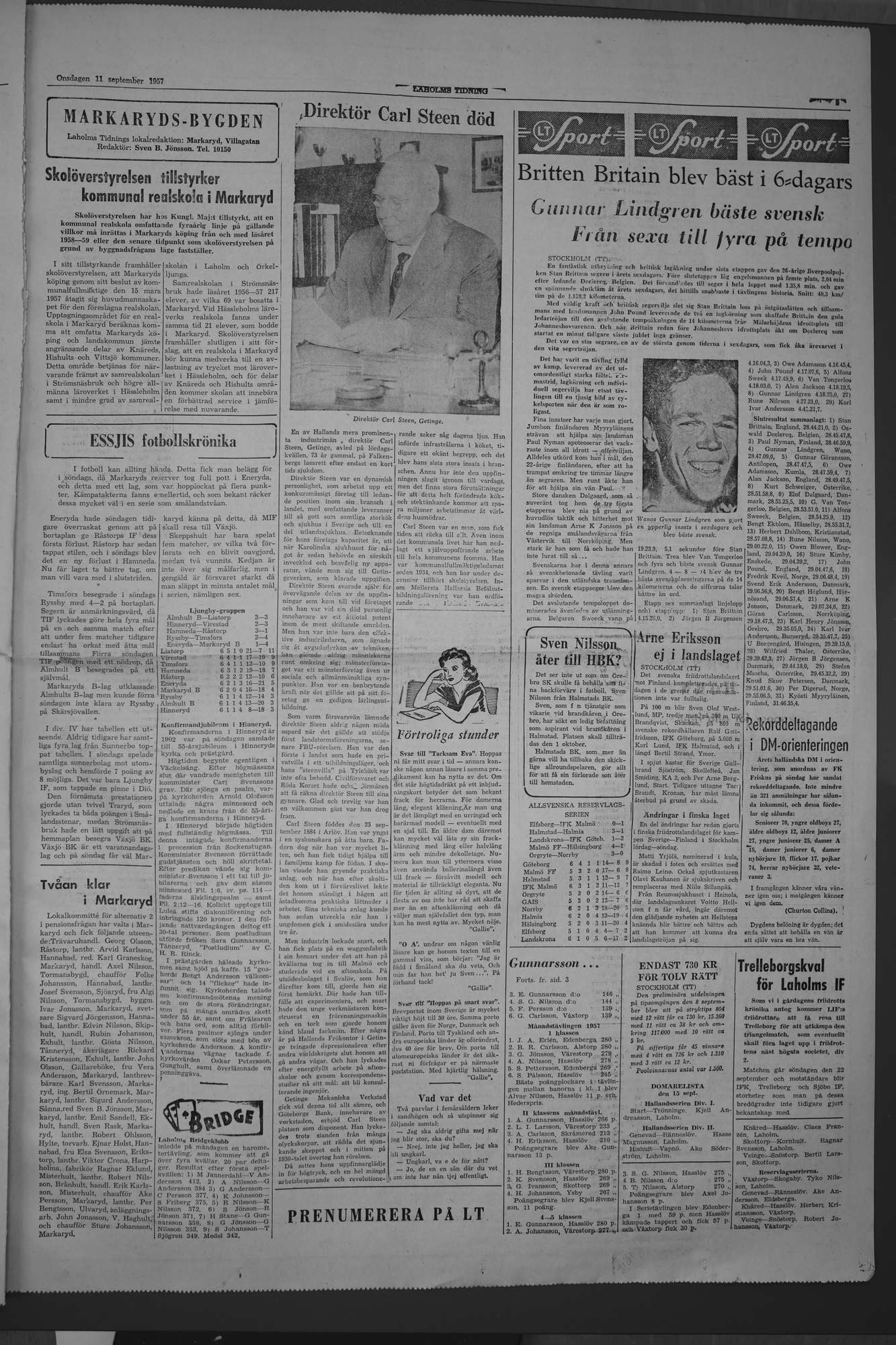Laholms Tidning Onsdag 11 september 1957, sida 5