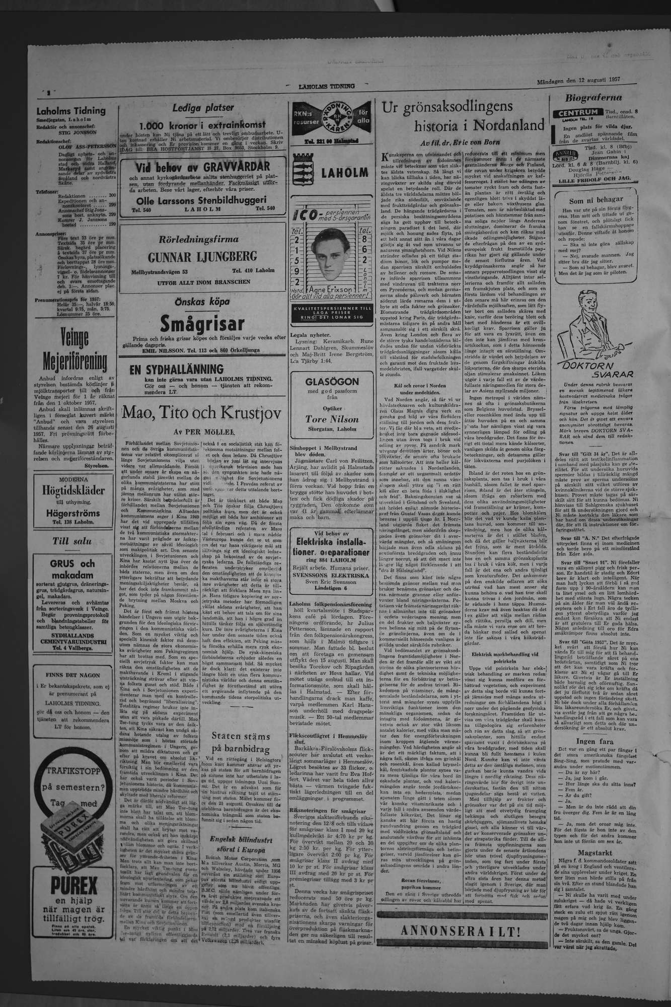 Laholms Tidning Måndag 12 augusti 1957, sida 2