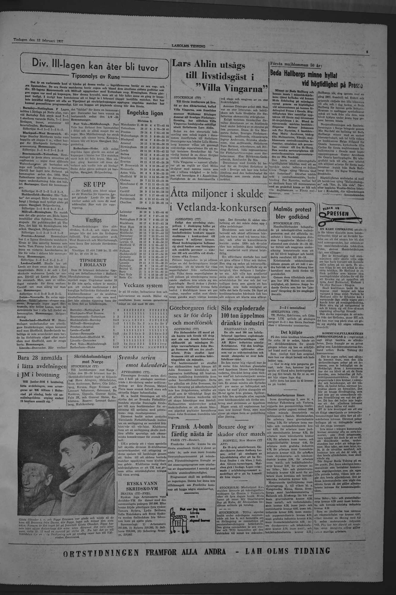 Laholms Tidning Tisdag 12 februari 1957, sida 5