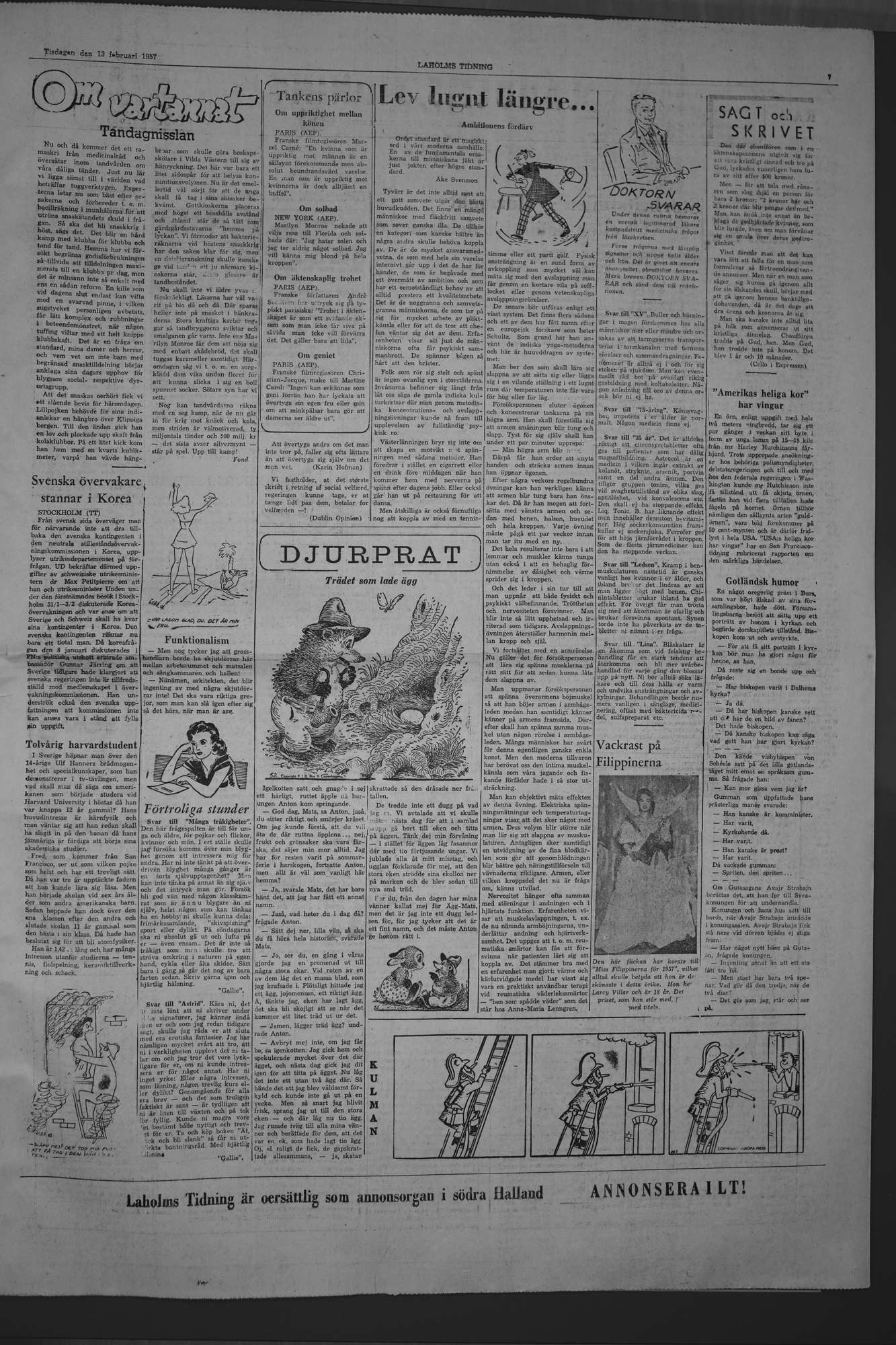 Laholms Tidning Tisdag 12 februari 1957, sida 7
