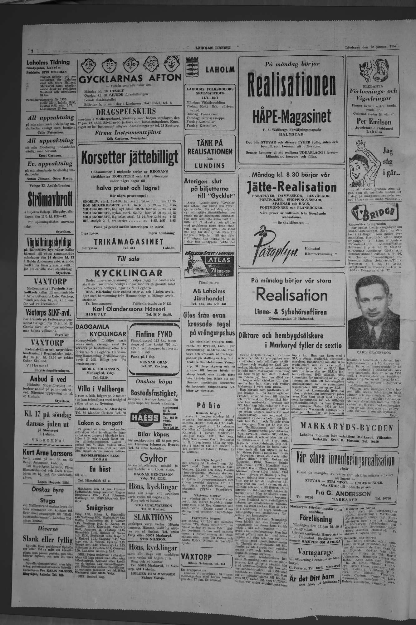 Laholms Tidning Lördag 12 januari 1957, sida 2