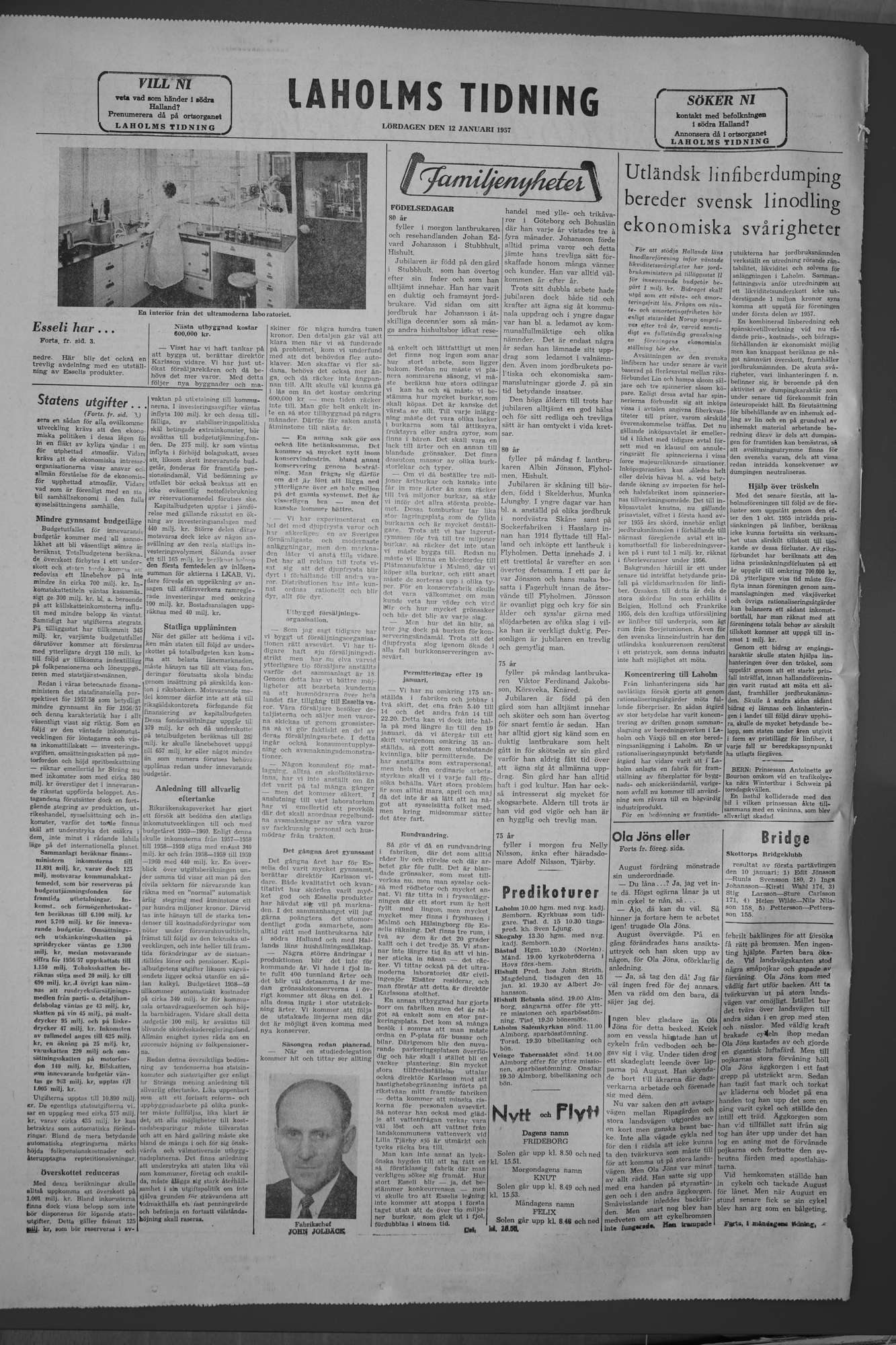 Laholms Tidning Lördag 12 januari 1957, sida 8