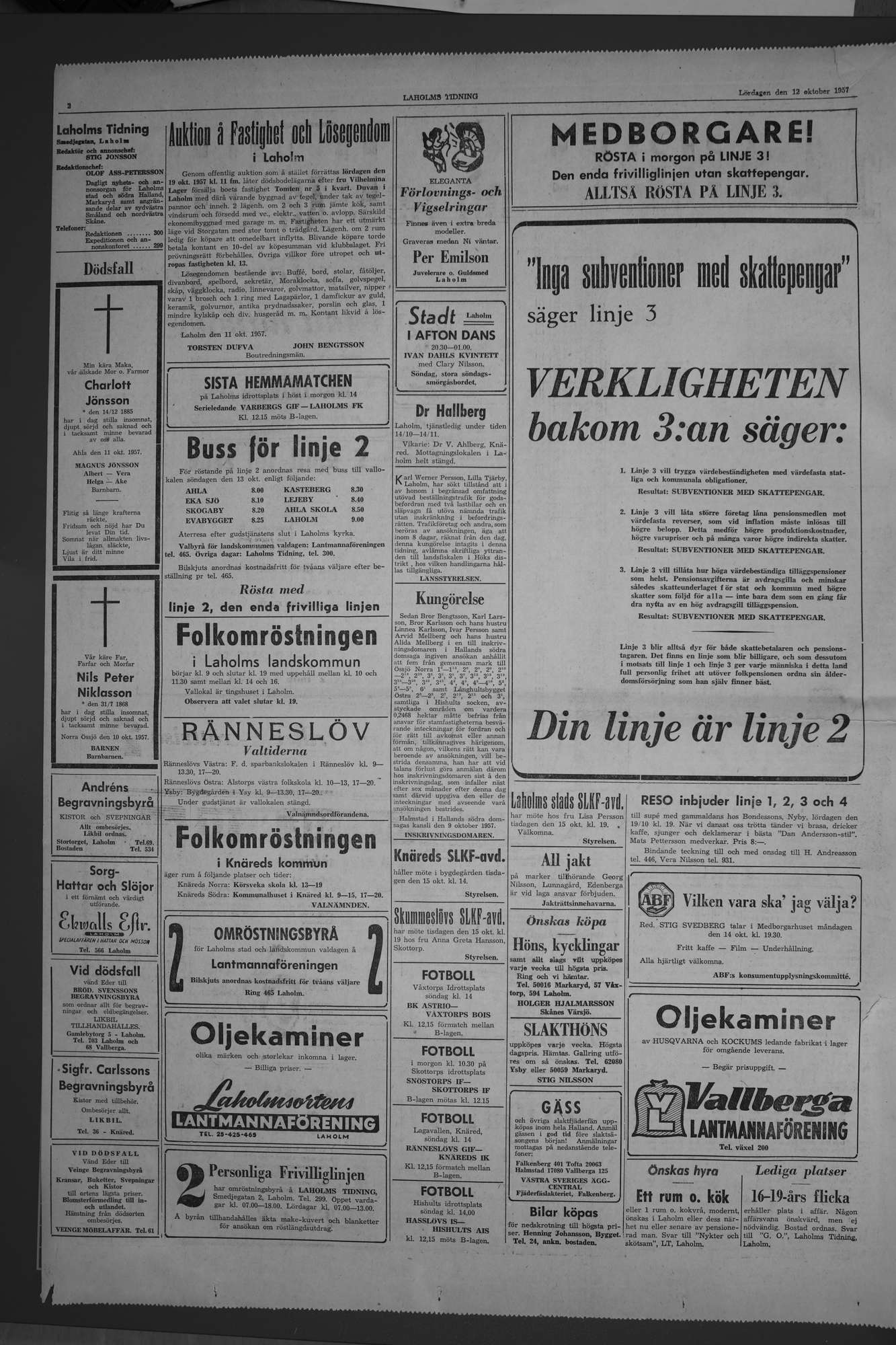 Laholms Tidning Lördag 12 oktober 1957, sida 2