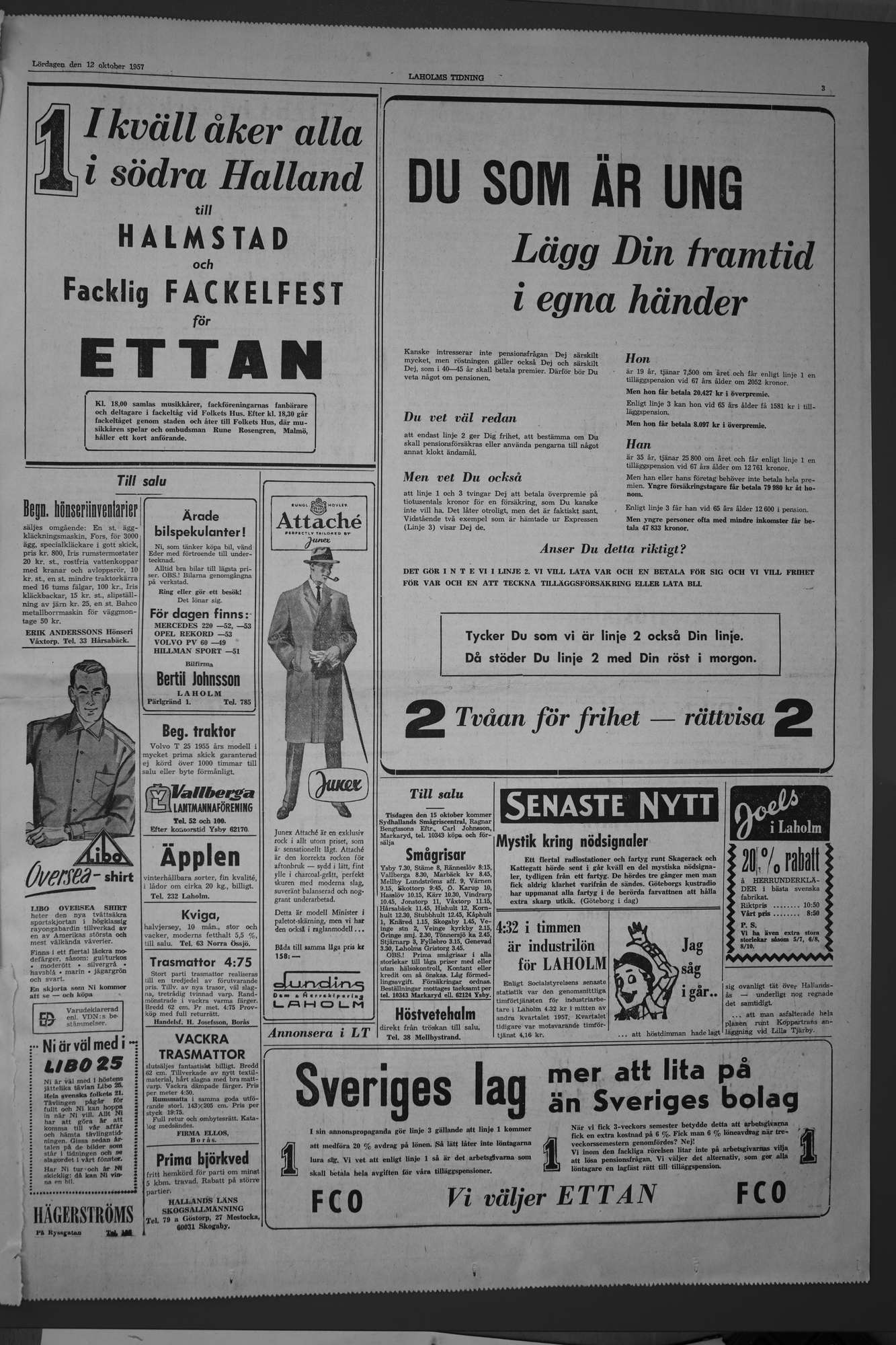 Laholms Tidning Lördag 12 oktober 1957, sida 3