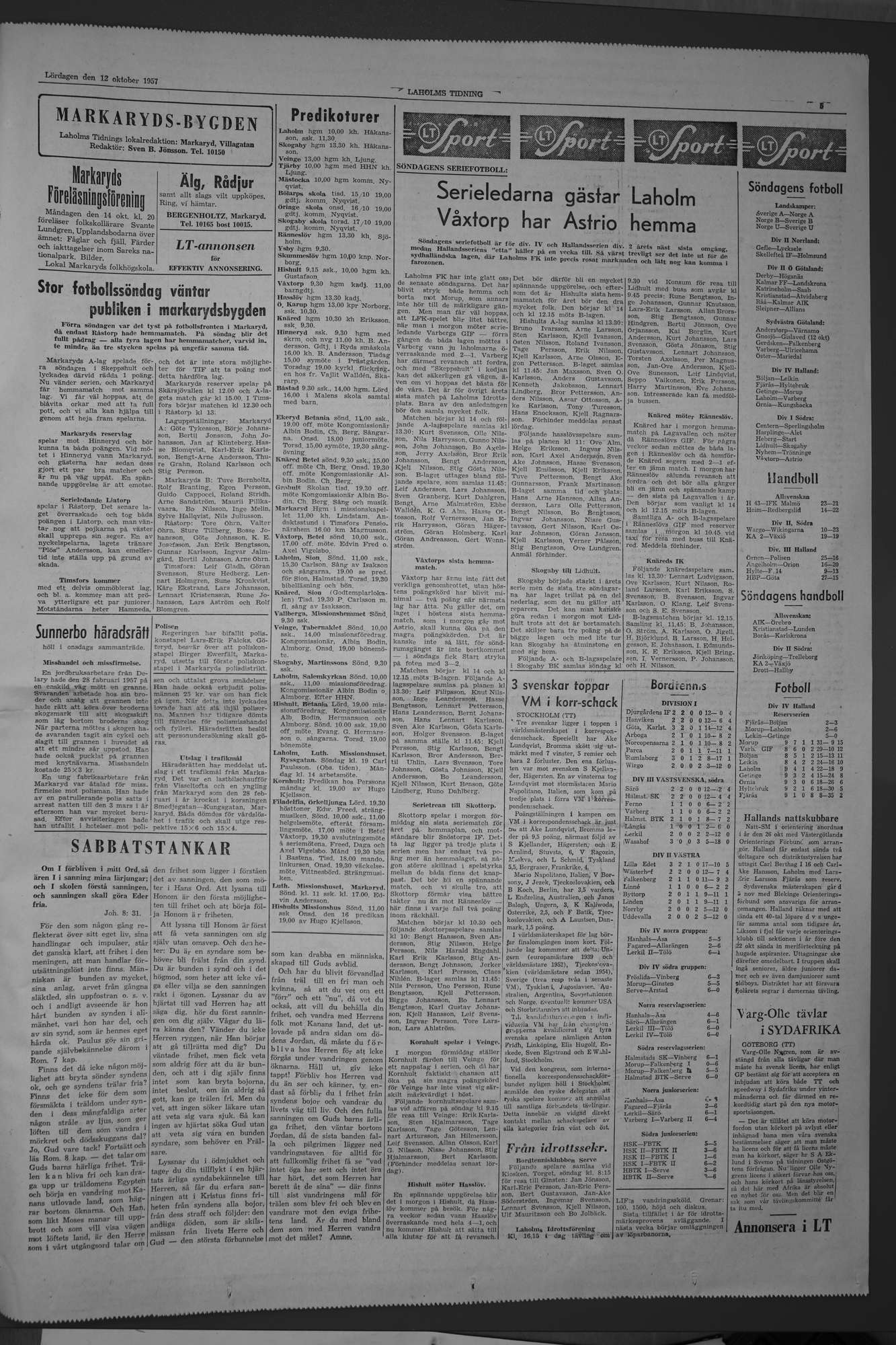 Laholms Tidning Lördag 12 oktober 1957, sida 5