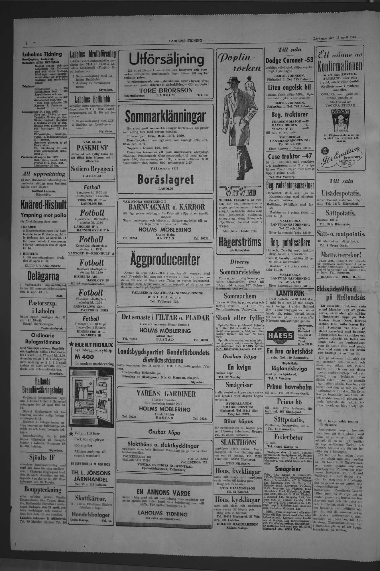 Laholms Tidning Lördag 13 april 1957, sida 2