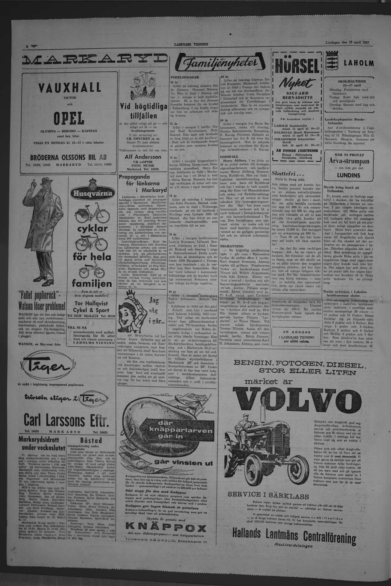 Laholms Tidning Lördag 13 april 1957, sida 4