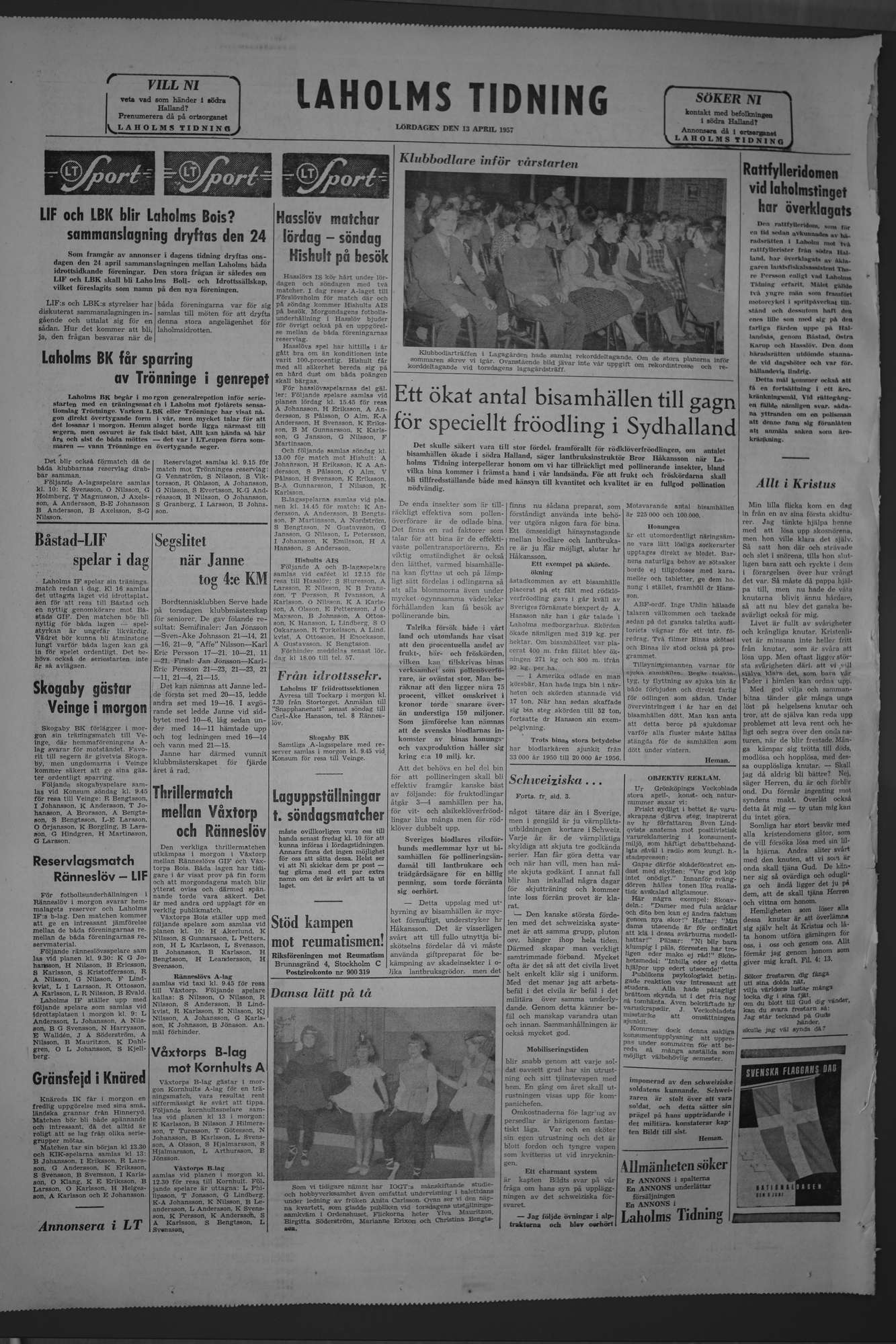 Laholms Tidning Lördag 13 april 1957, sida 8
