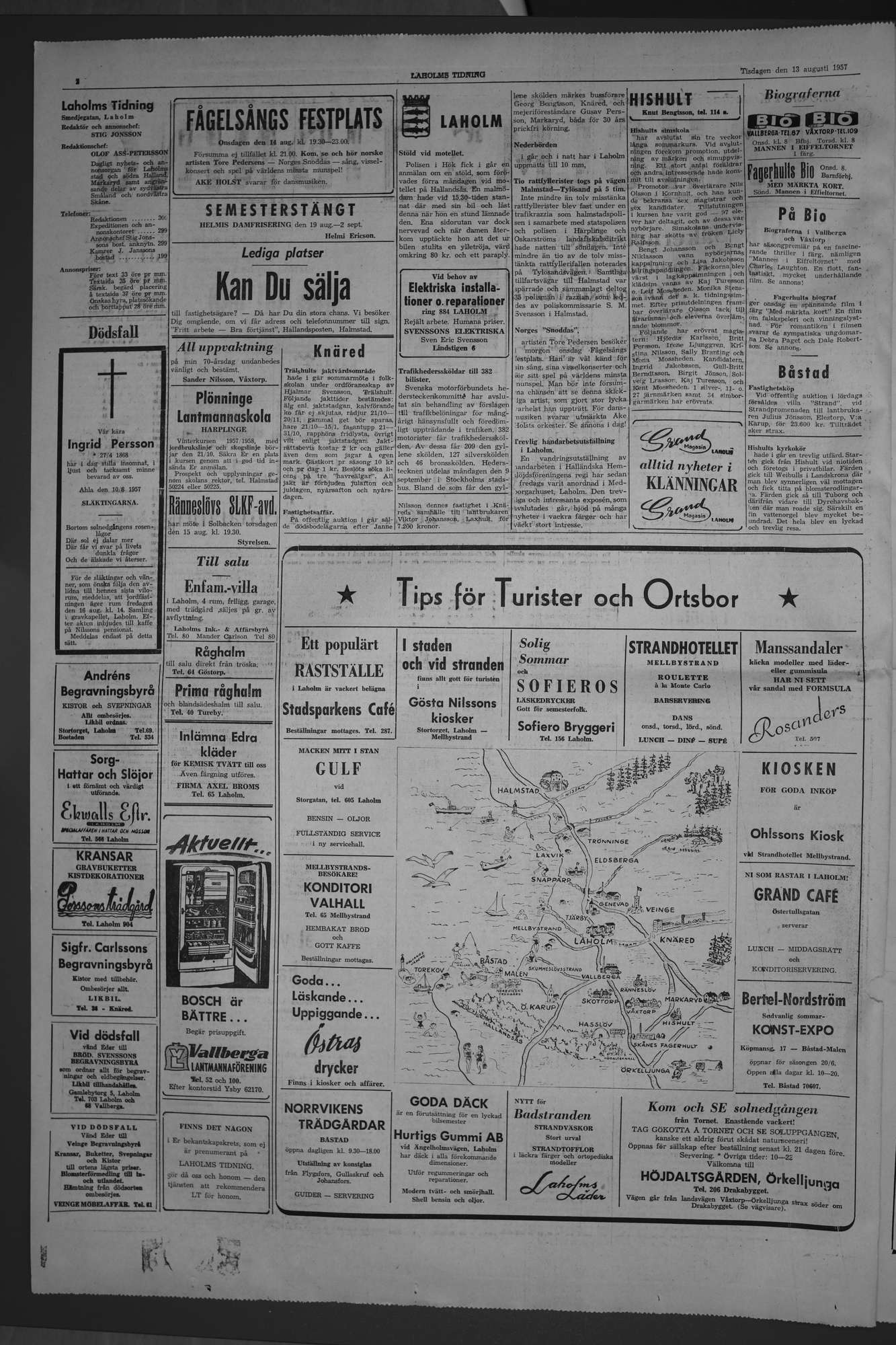 Laholms Tidning Tisdag 13 augusti 1957, sida 2