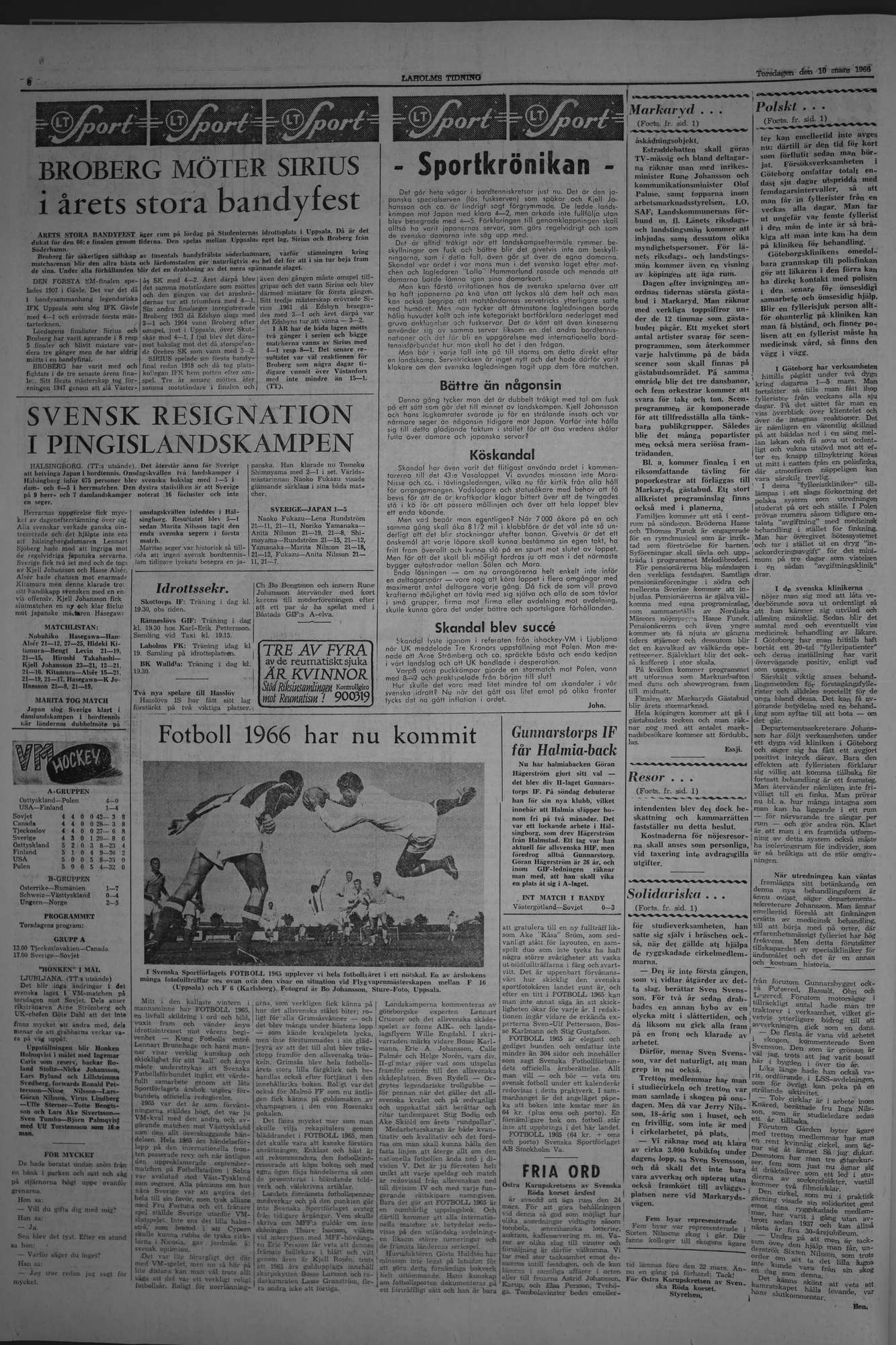Laholms Tidning Torsdag 10 mars 1966, sida 6