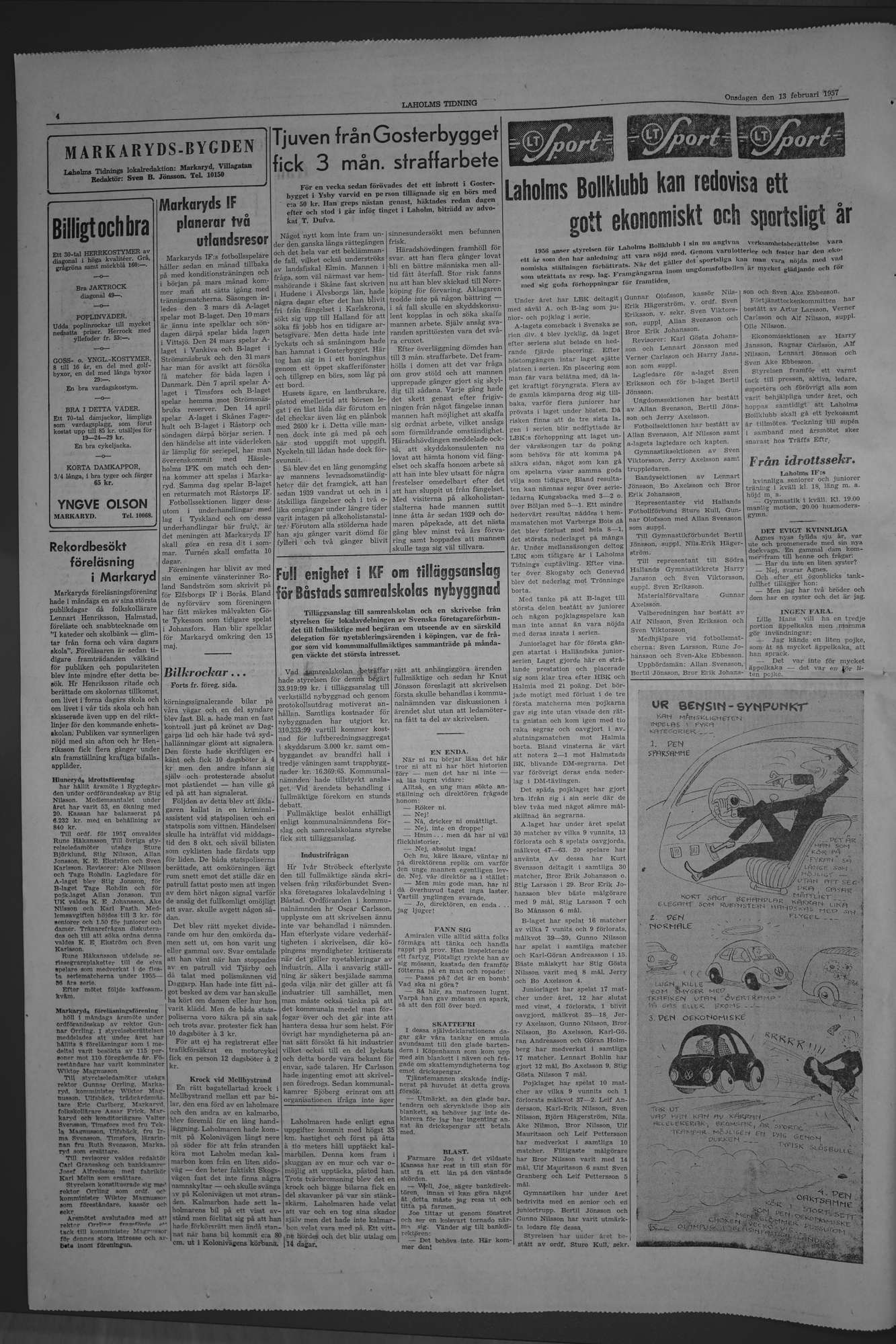 Laholms Tidning Onsdag 13 februari 1957, sida 4