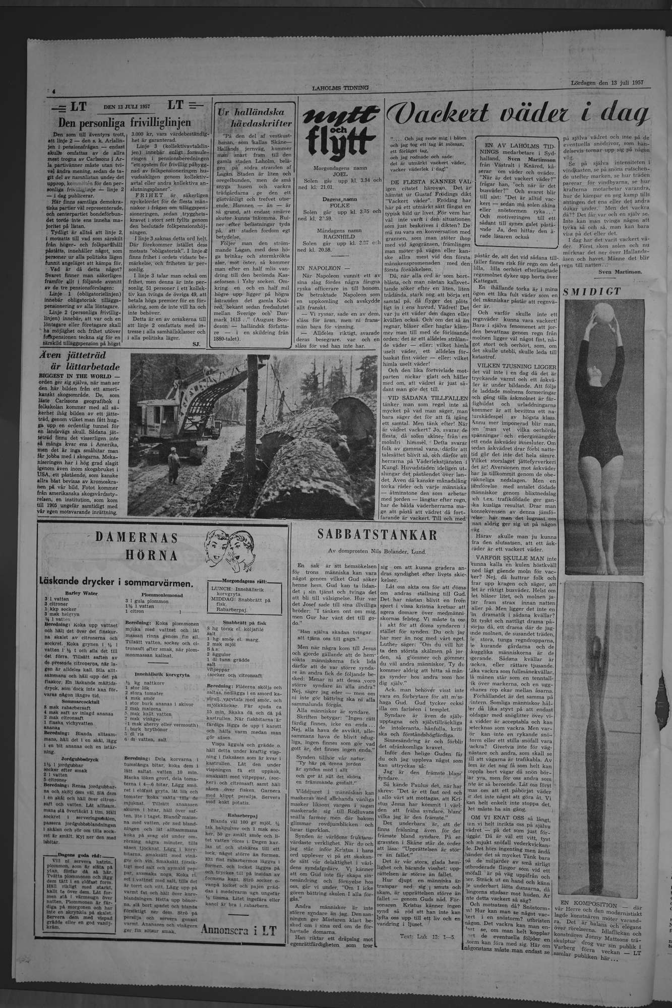 Laholms Tidning Lördag 13 juli 1957, sida 4