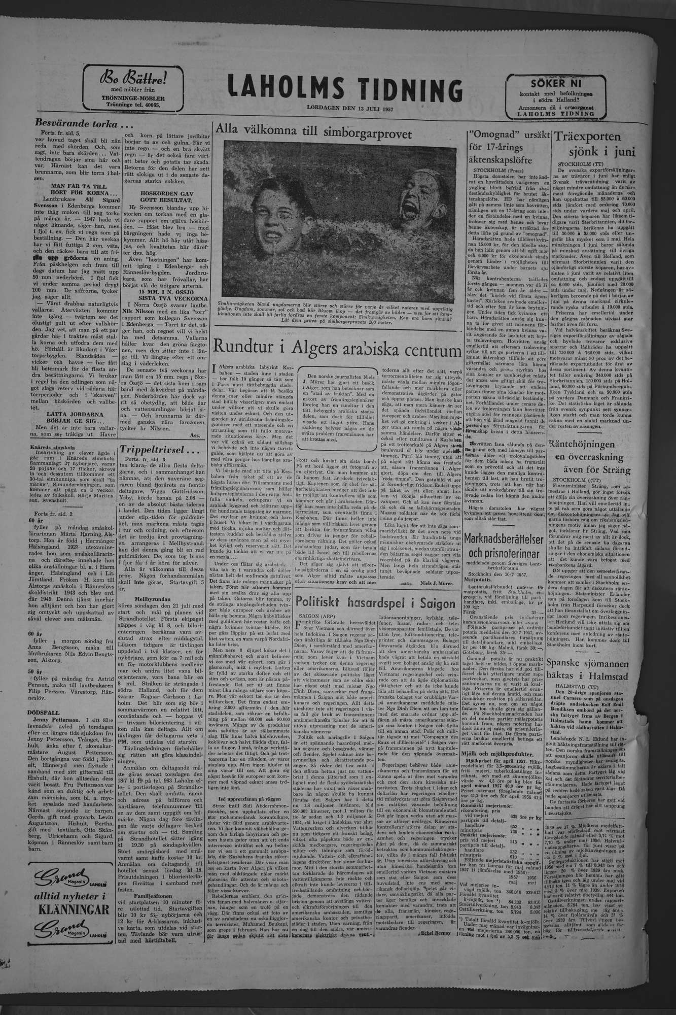 Laholms Tidning Lördag 13 juli 1957, sida 8
