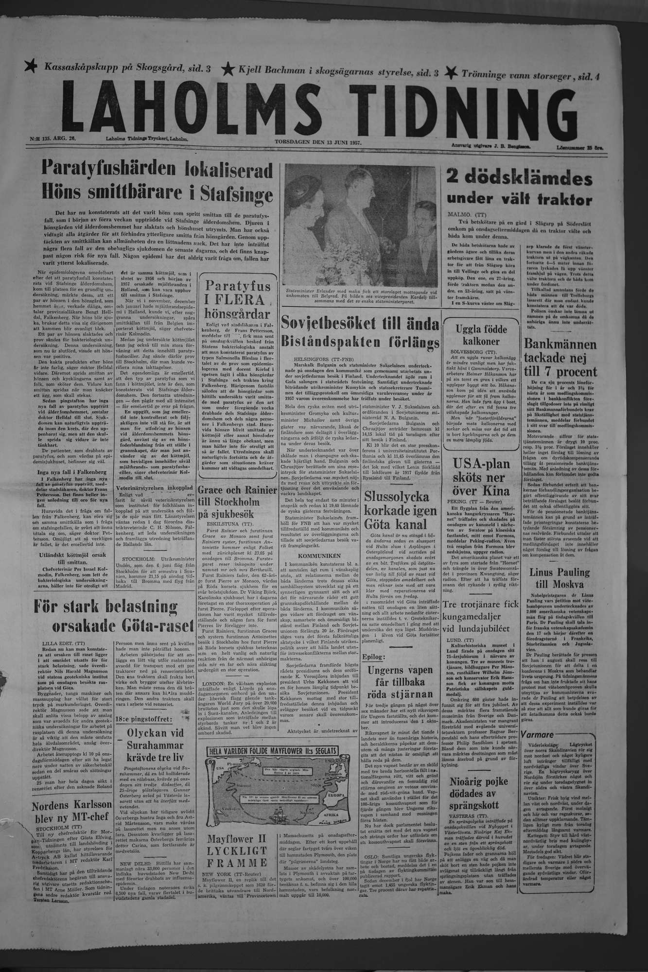 Laholms Tidning Torsdag 13 juni 1957, sida 1