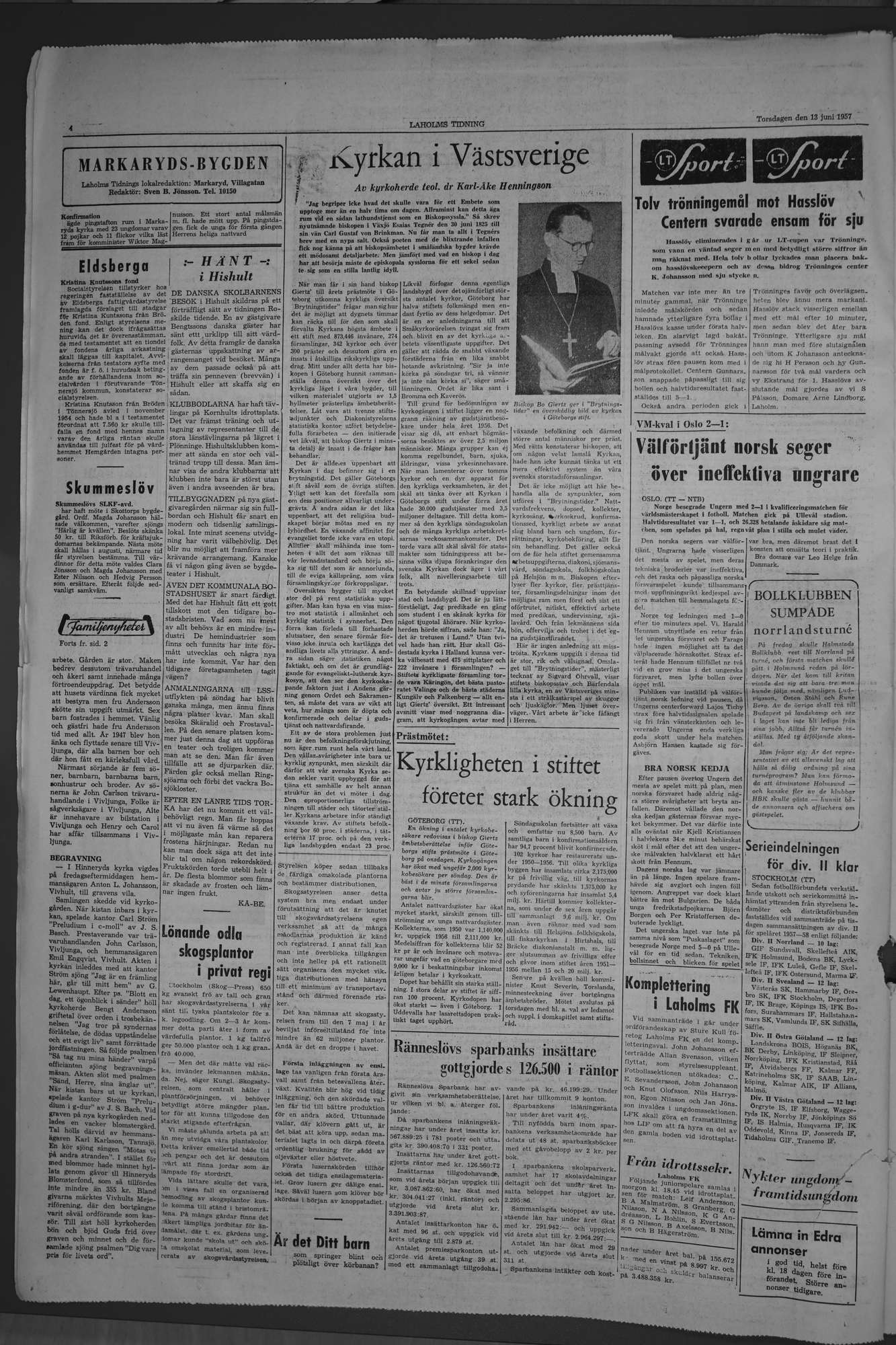 Laholms Tidning Torsdag 13 juni 1957, sida 4