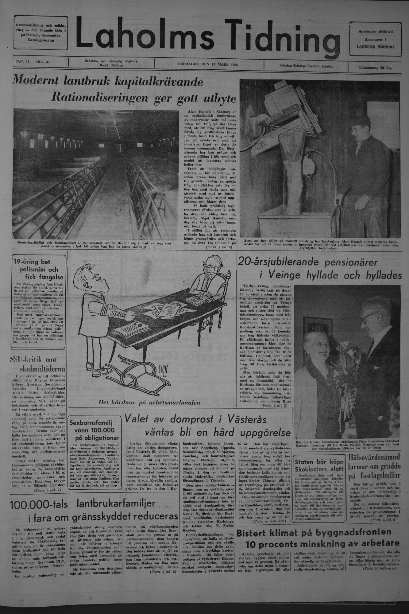 Laholms Tidning Fredag 11 mars 1966, sida 1