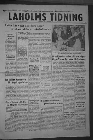 Förstasidan, Onsdag 13 november 1957