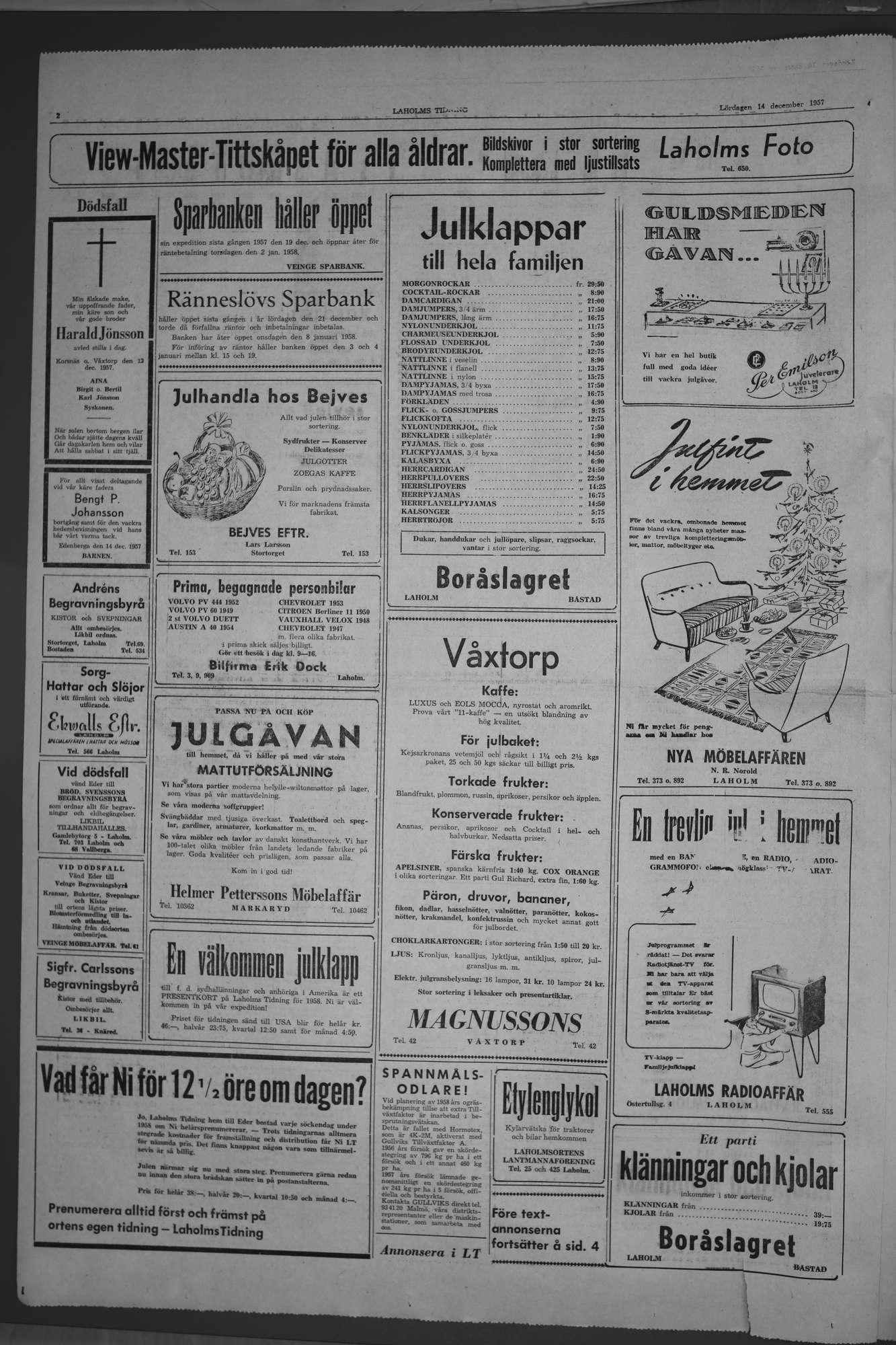 Laholms Tidning Lördag 14 december 1957, sida 2