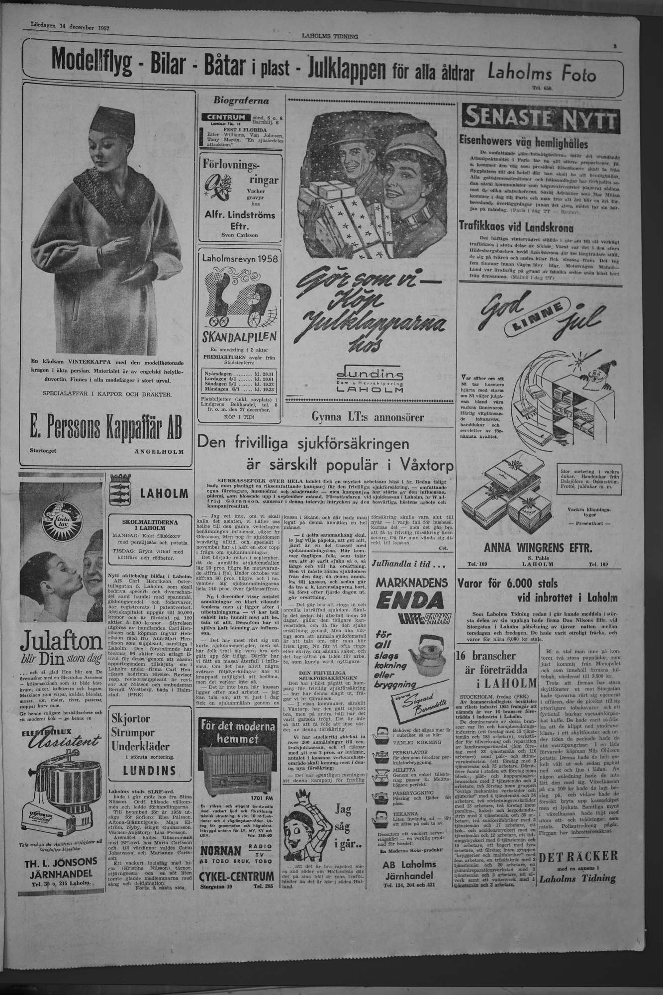 Laholms Tidning Lördag 14 december 1957, sida 3