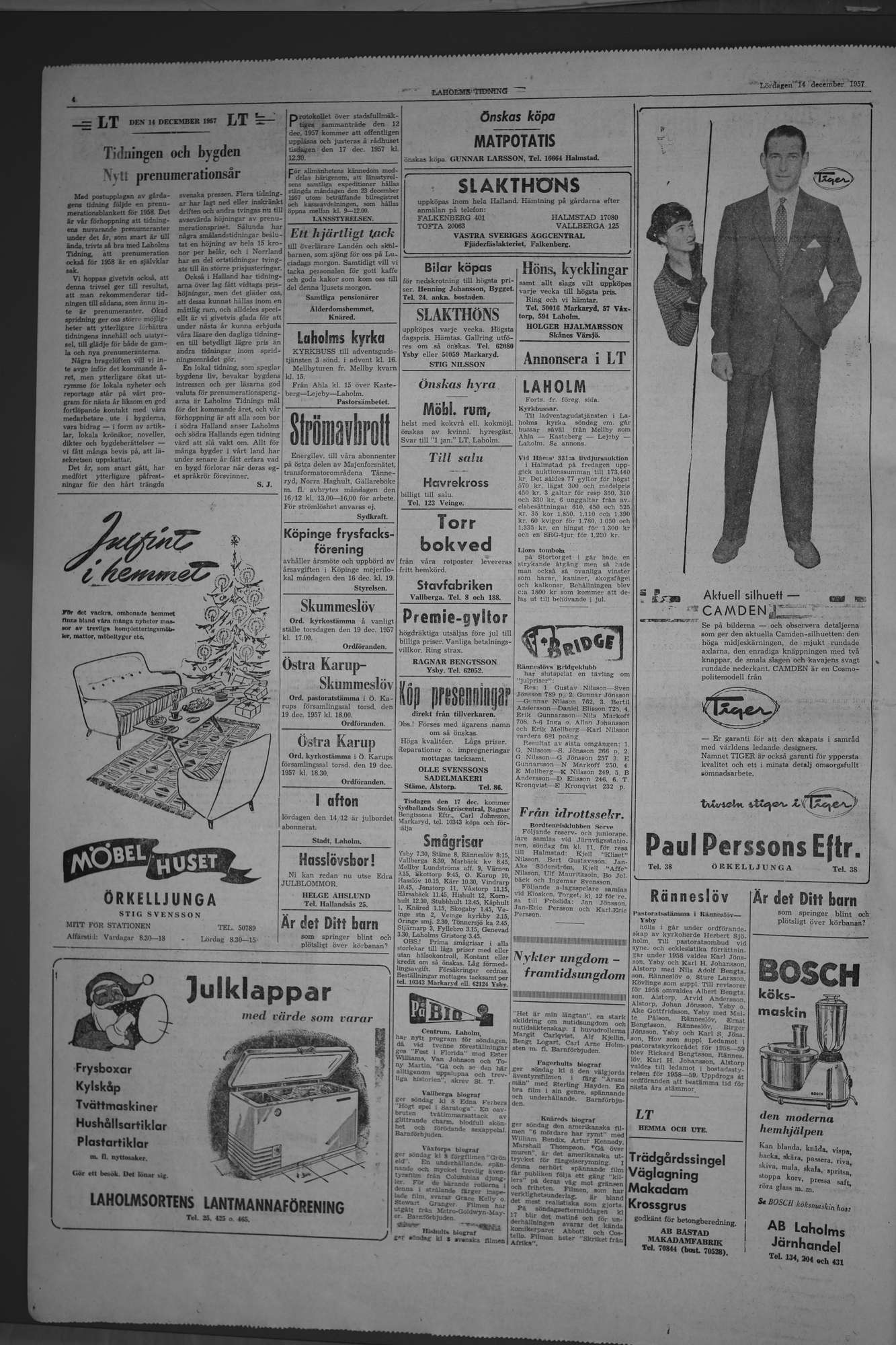 Laholms Tidning Lördag 14 december 1957, sida 4
