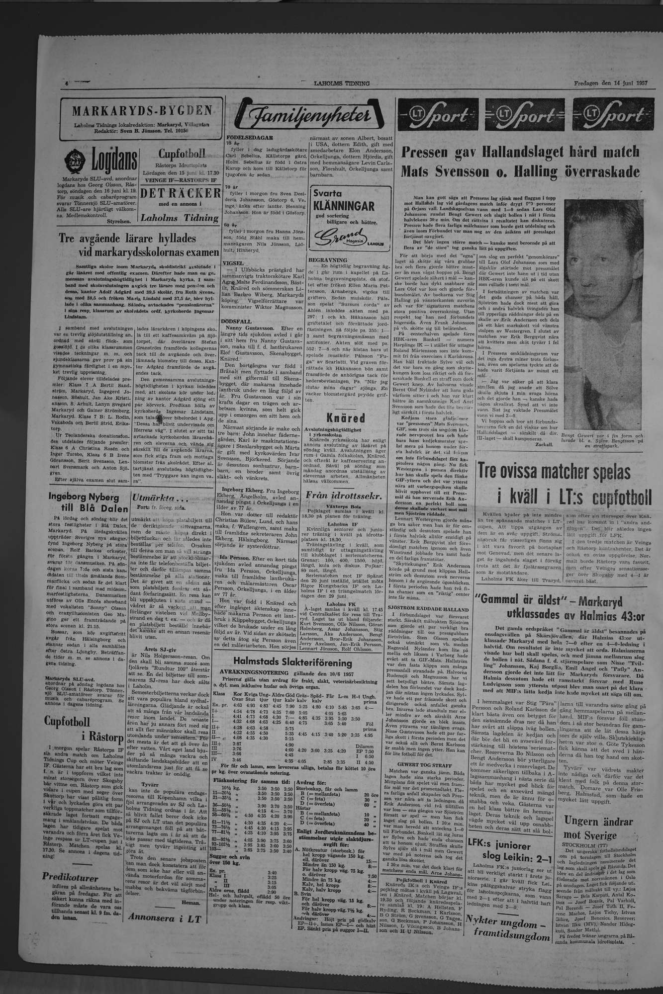 Laholms Tidning Fredag 14 juni 1957, sida 4