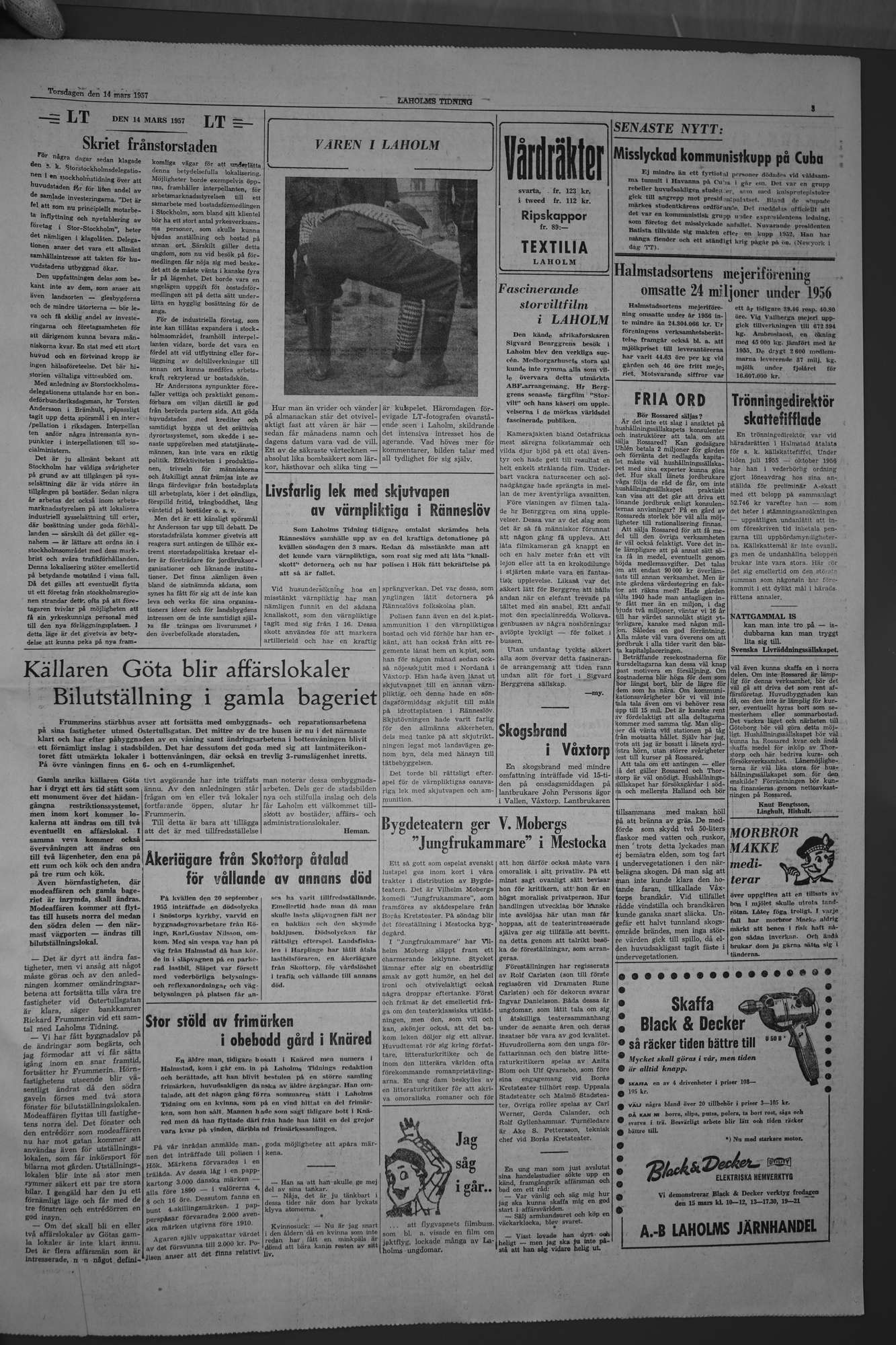 Laholms Tidning Torsdag 14 mars 1957, sida 3