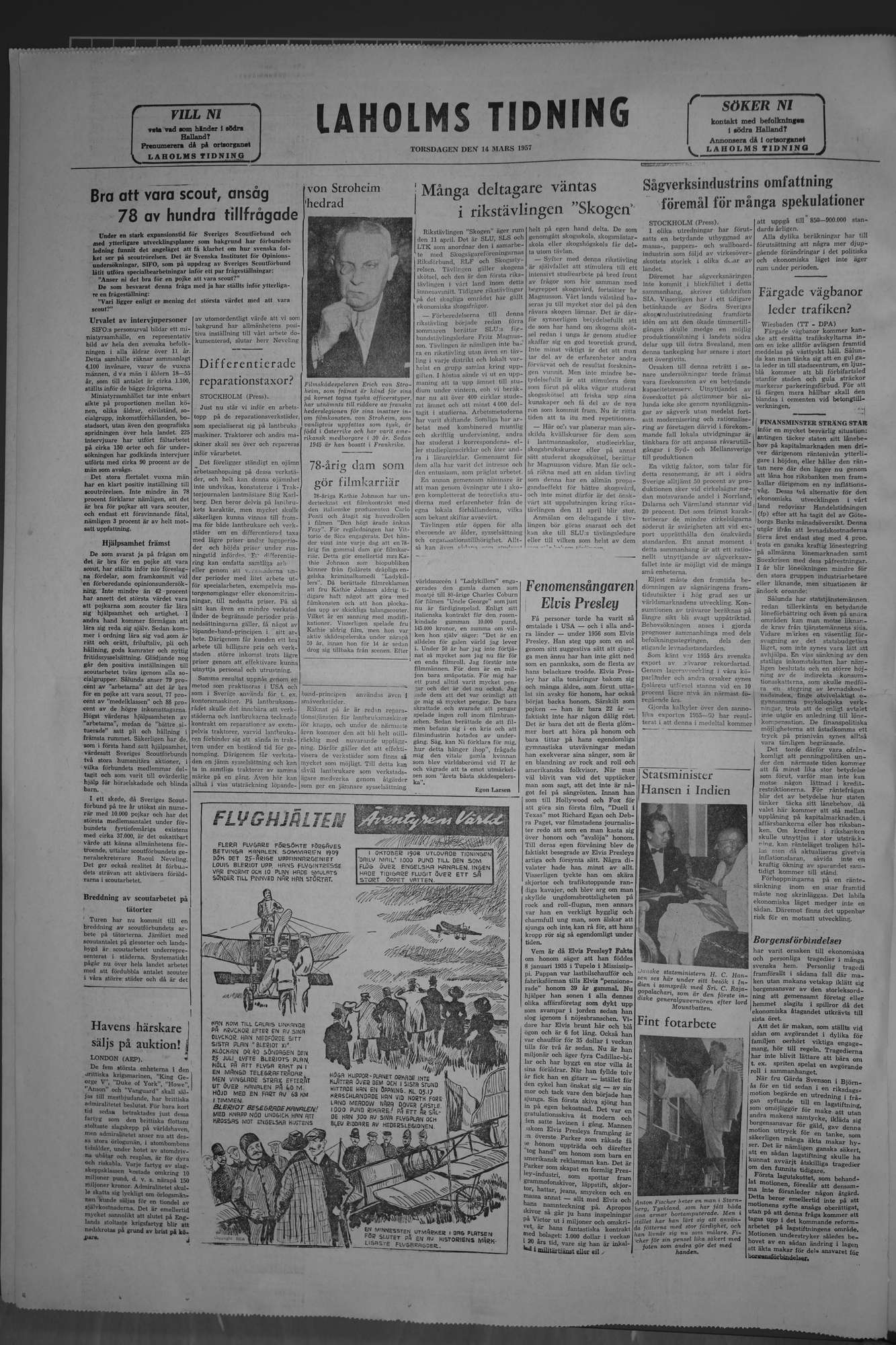 Laholms Tidning Torsdag 14 mars 1957, sida 8