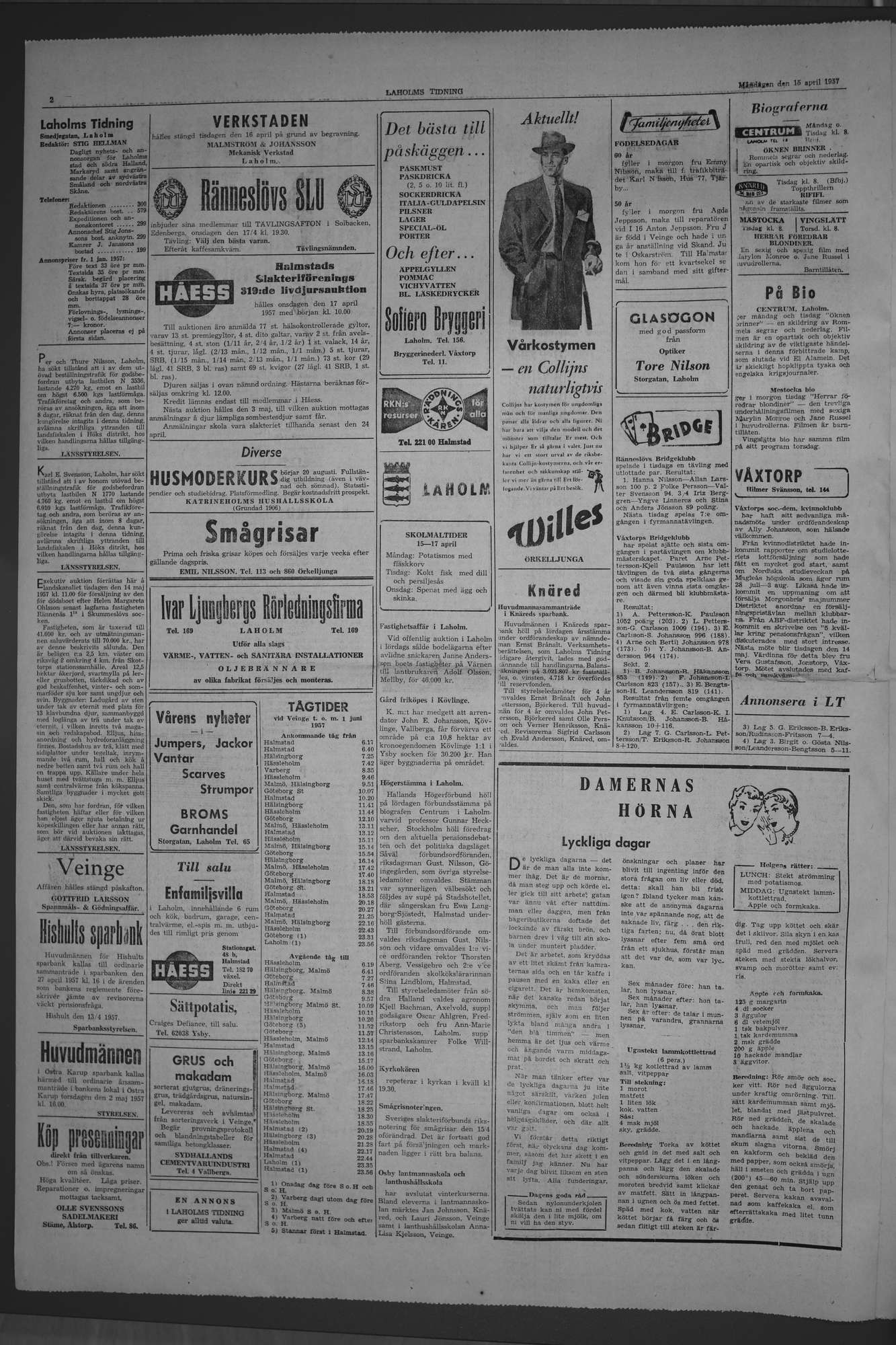 Laholms Tidning Måndag 15 april 1957, sida 2