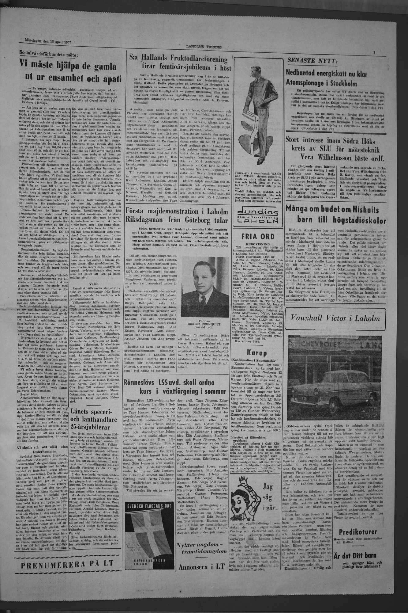 Laholms Tidning Måndag 15 april 1957, sida 3