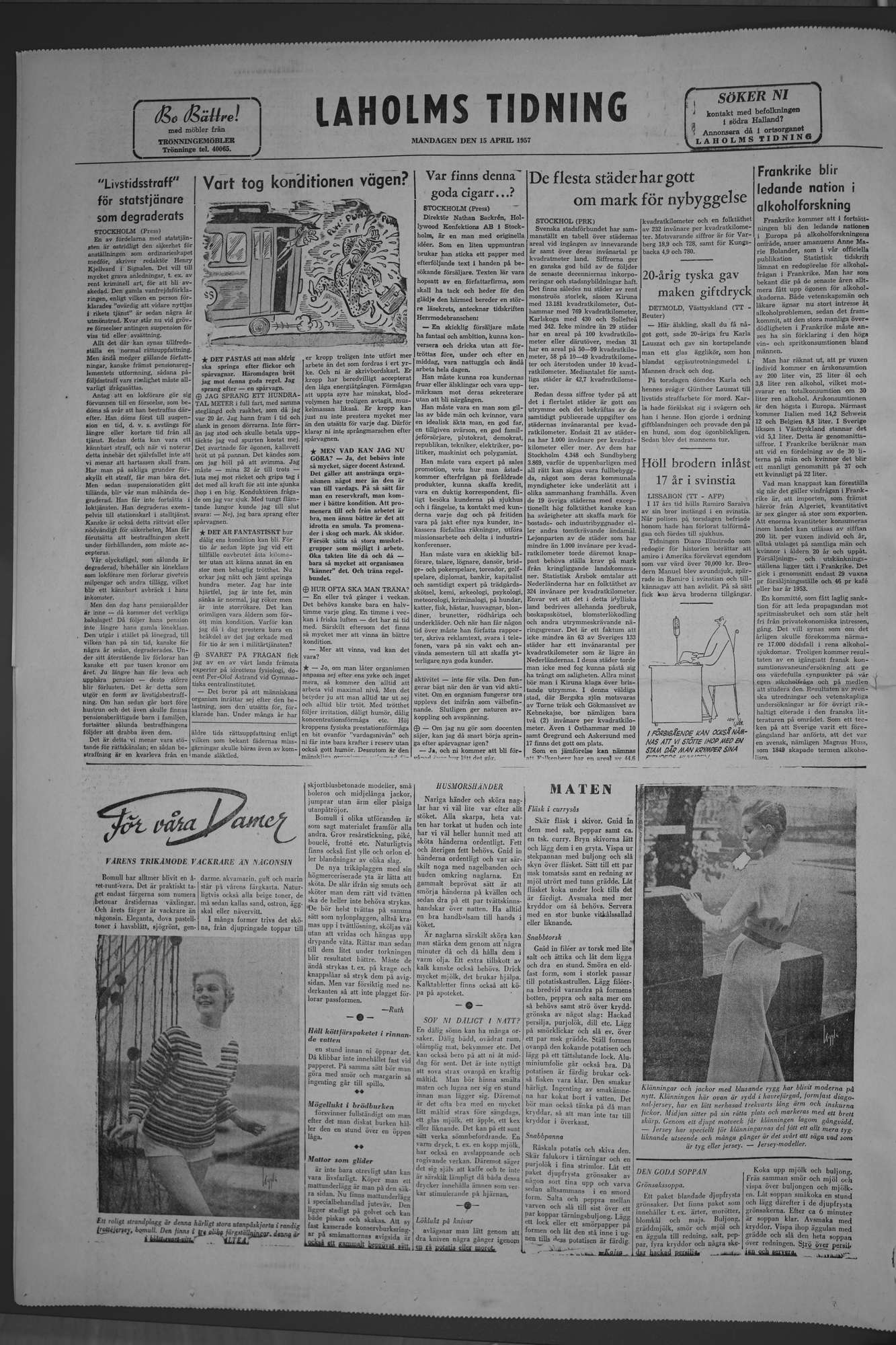 Laholms Tidning Måndag 15 april 1957, sida 8