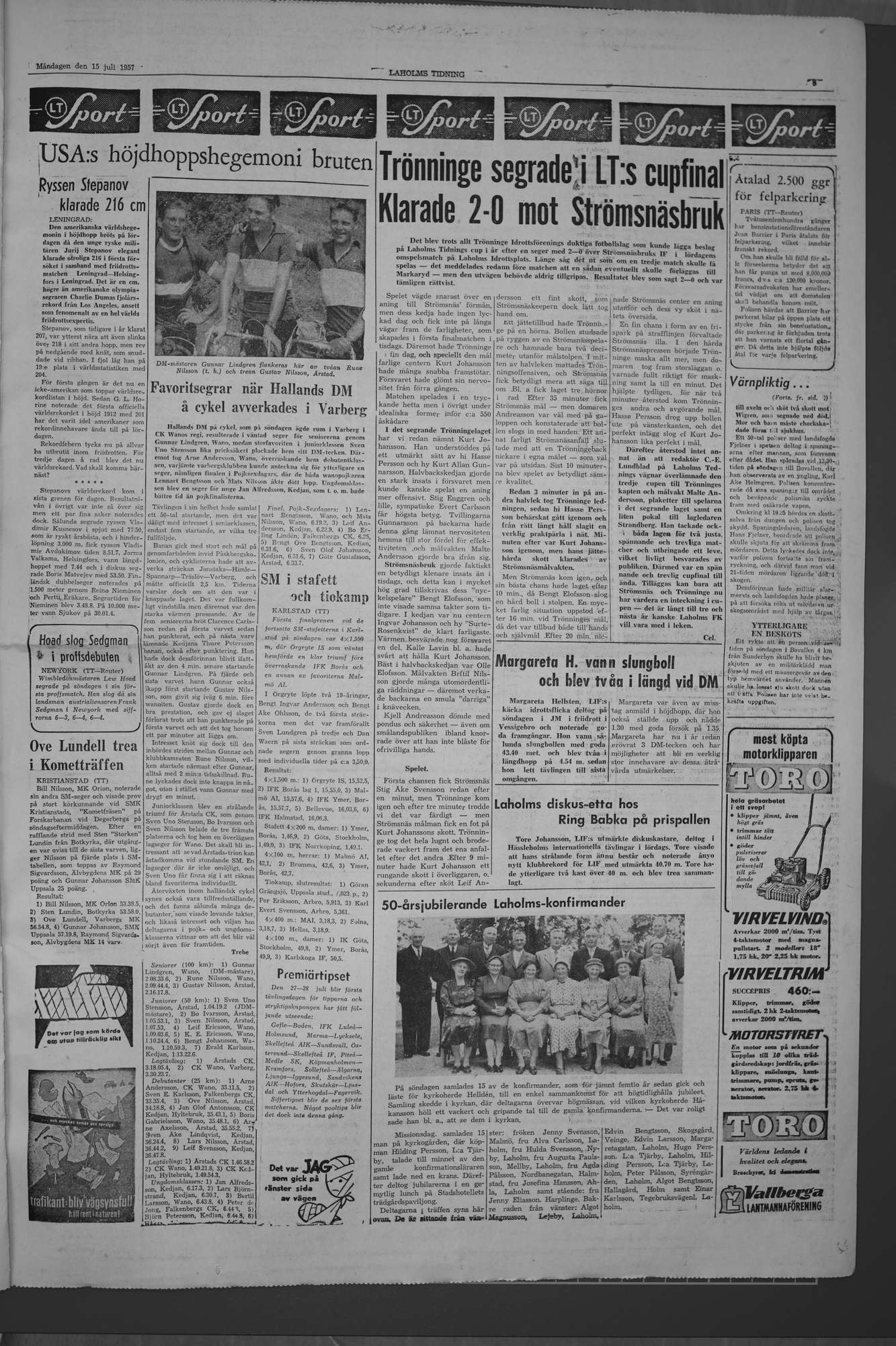 Laholms Tidning Måndag 15 juli 1957, sida 5