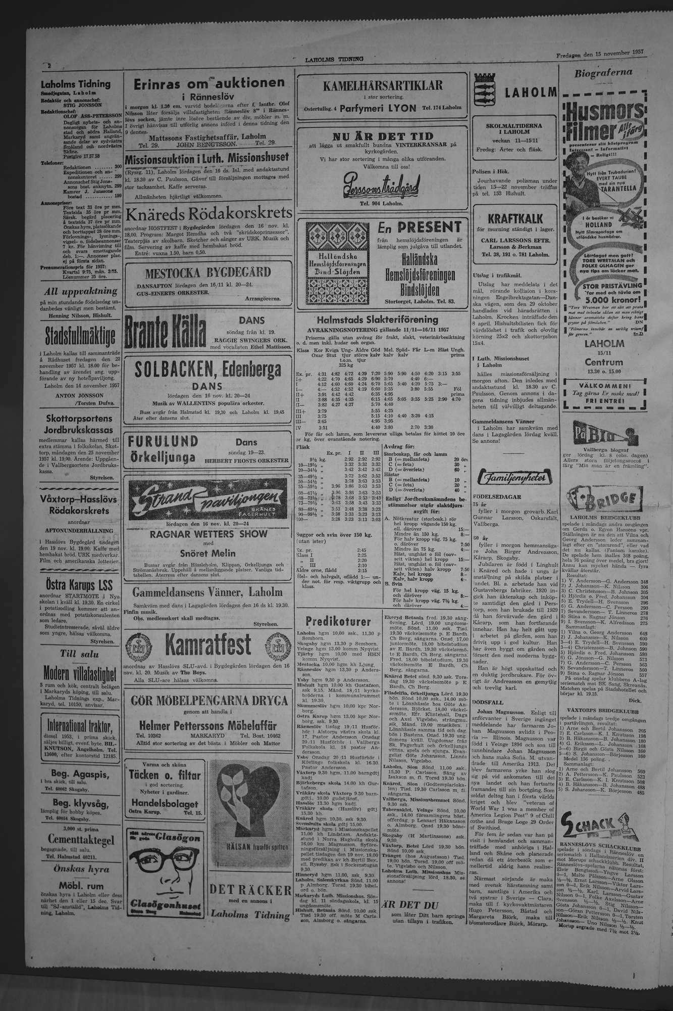 Laholms Tidning Fredag 15 november 1957, sida 2