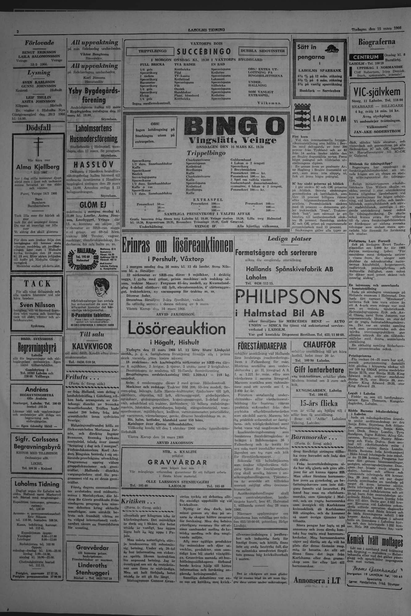 Laholms Tidning Tisdag 15 mars 1966, sida 2