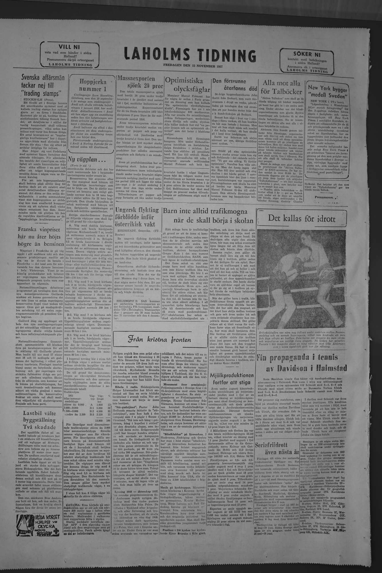Laholms Tidning Fredag 15 november 1957, sida 8