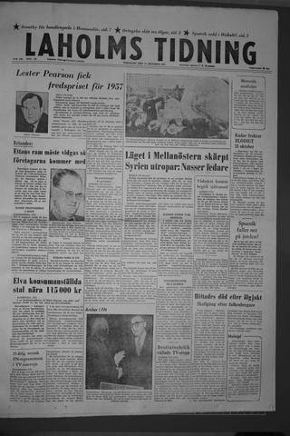 Förstasidan, Tisdag 15 oktober 1957