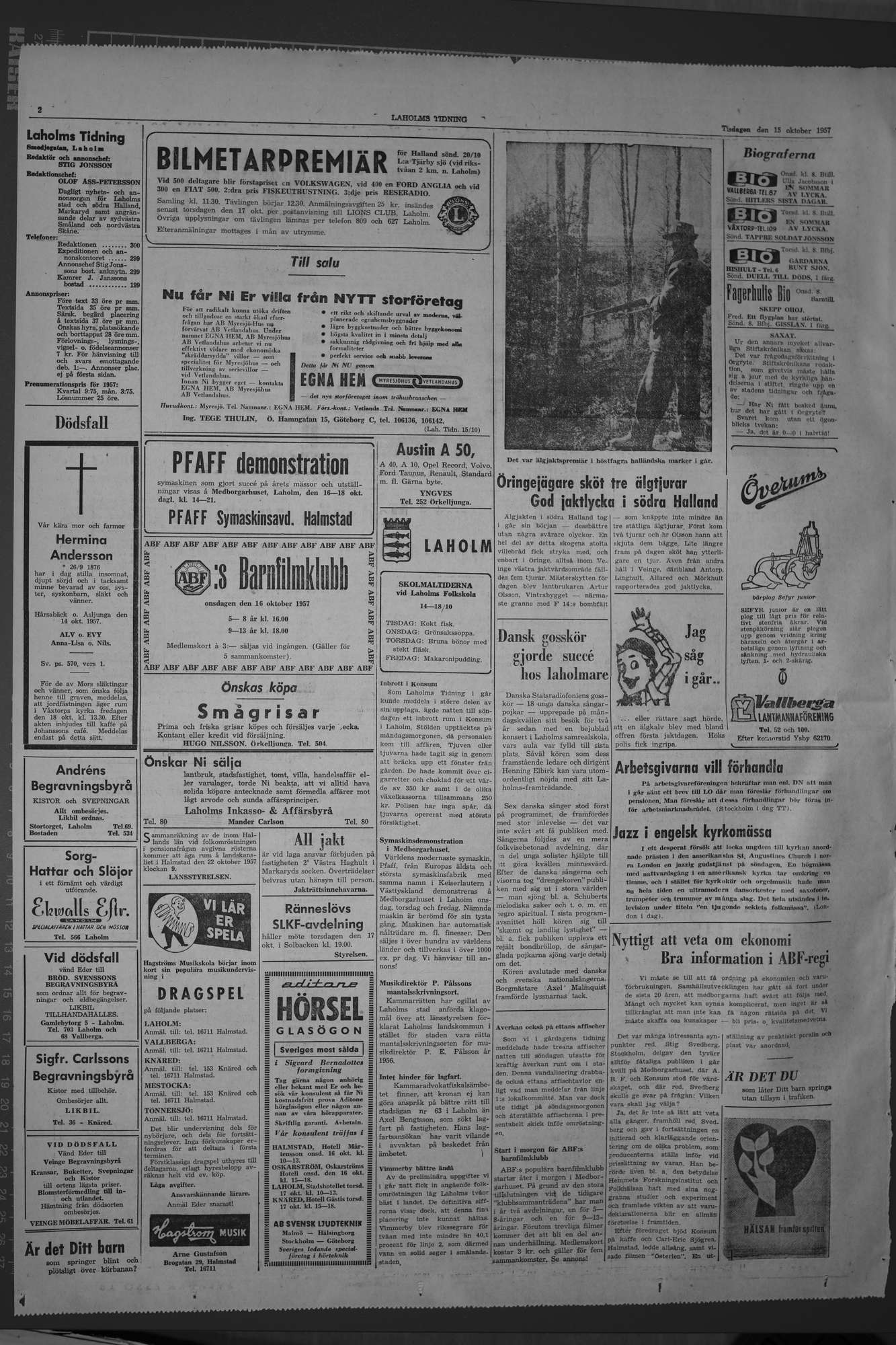 Laholms Tidning Tisdag 15 oktober 1957, sida 2