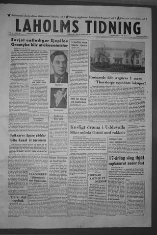 Förstasidan, Lördag 16 februari 1957