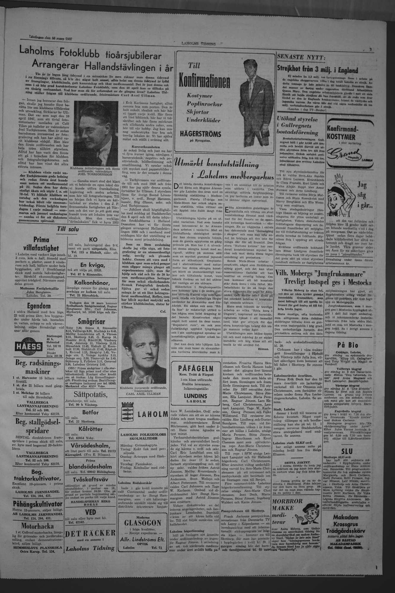 Laholms Tidning Lördag 16 mars 1957, sida 3